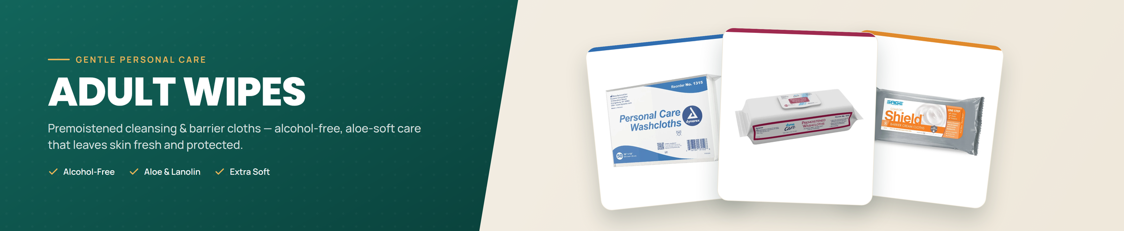 Incontinence wipes and cleansing cloths for adult skin care