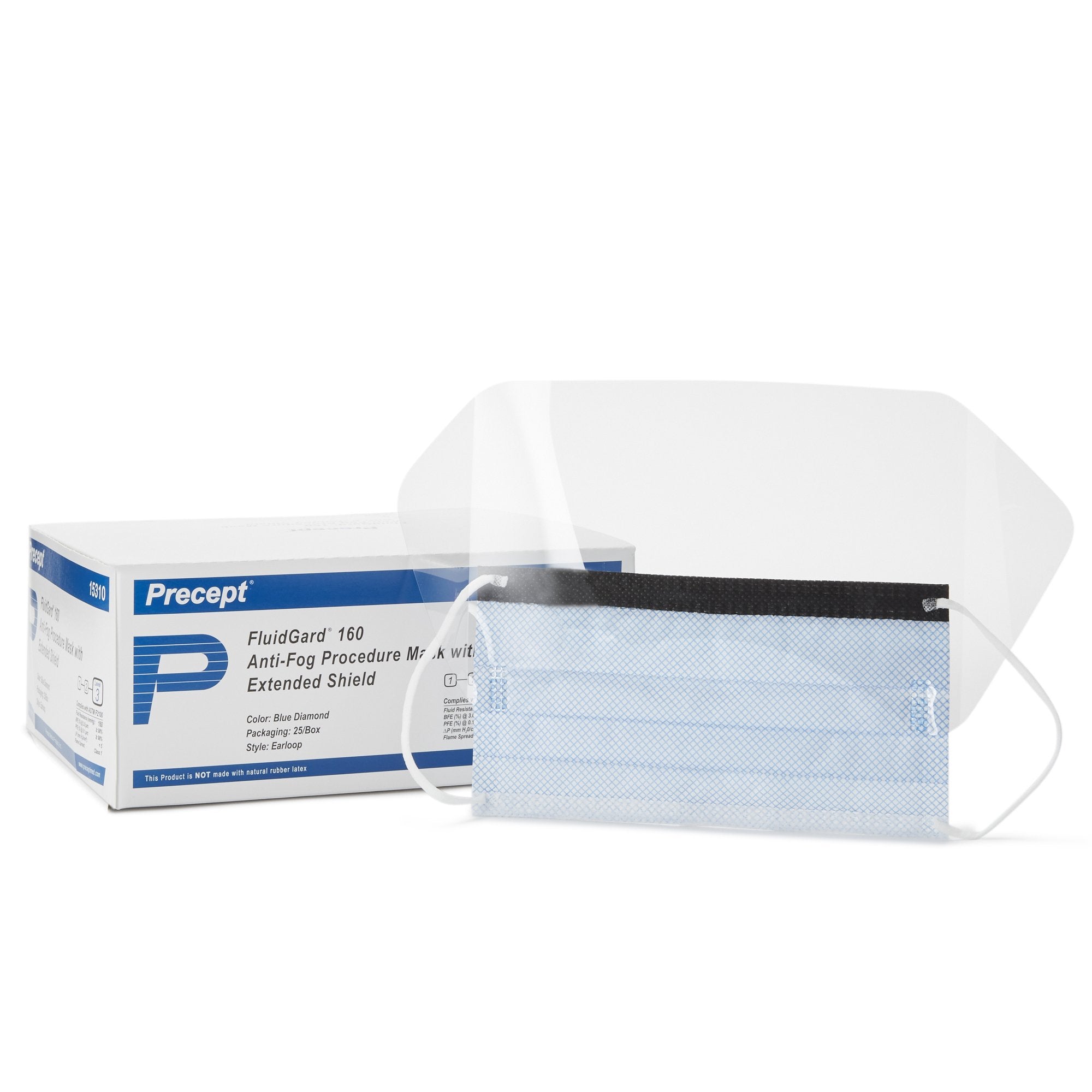 Procedure Mask with Eye Shield Precept FluidGard 160 Anti-fog Foam ASTM Level 3 Earloops One Size Fits Most
