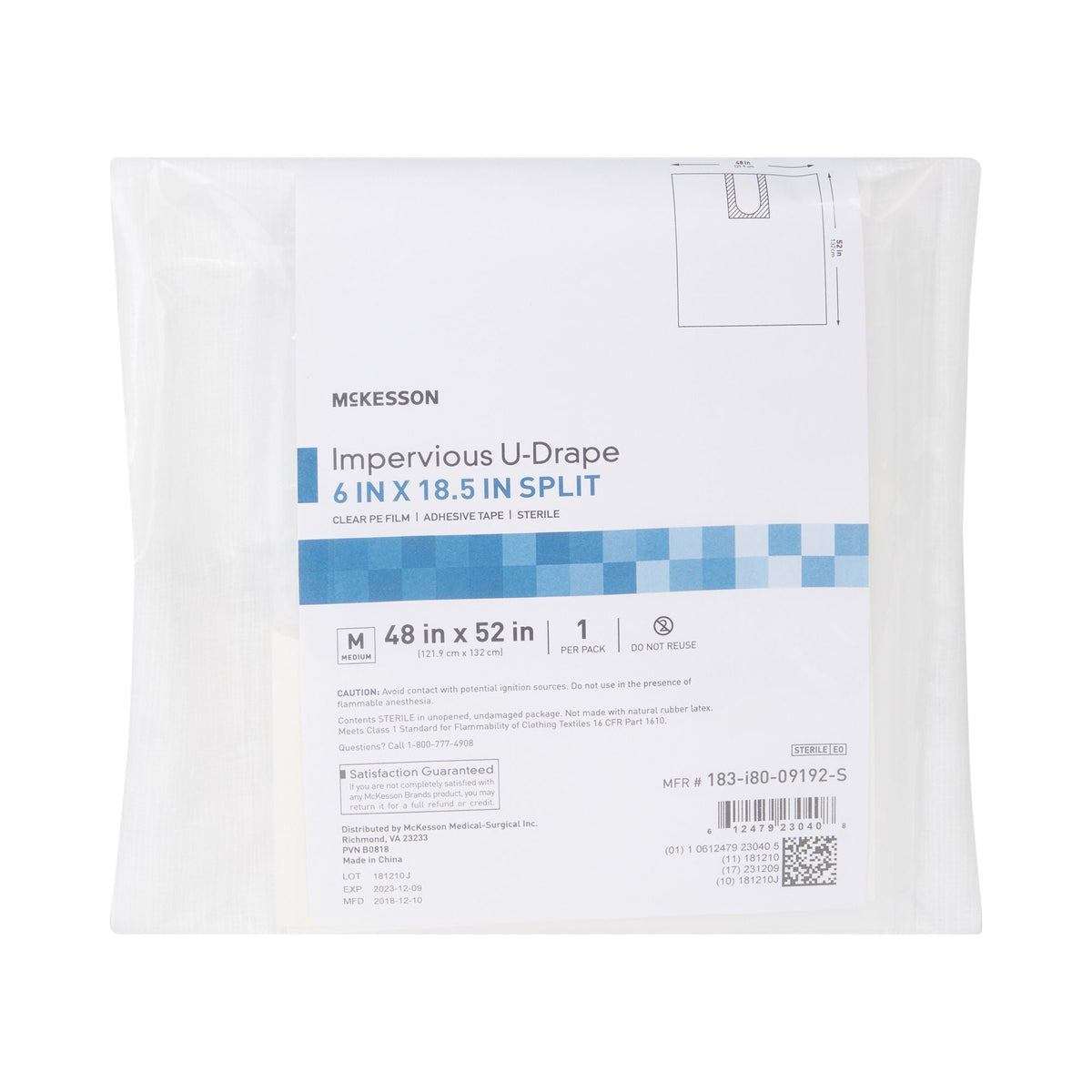 Orthopedic Drape McKesson Impervious U-Drape 52 W X 48 L Inch Sterile 52 W X 48 L · Case of 25
