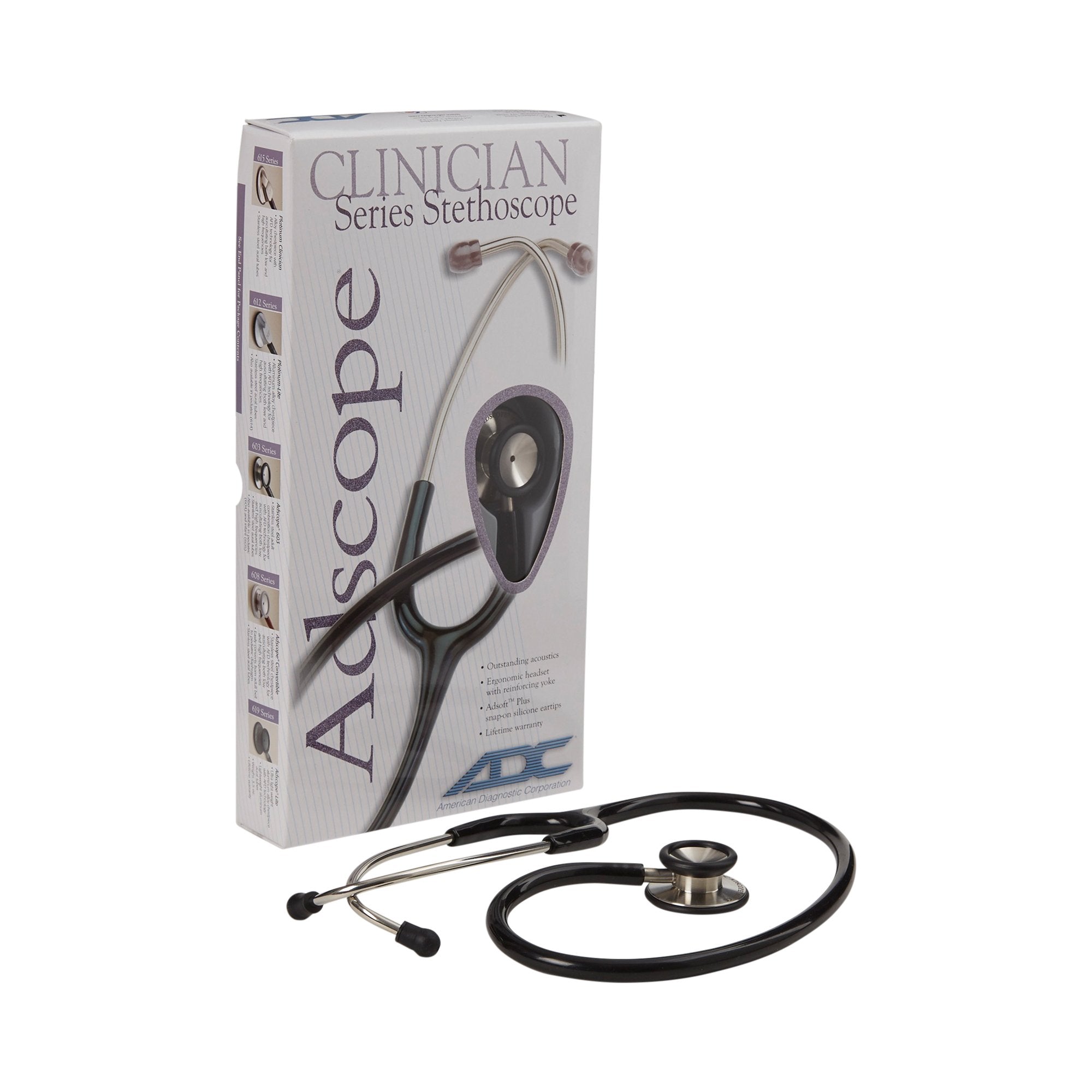 Clinician Stethoscope Adscope 603 Black 1-Tube 22 Inch Tube Double Sided Chestpiece