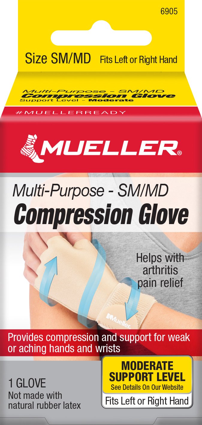 Compression Glove Mueller Compression & Support Gloves Fingerless Small / Medium Over-the-Wrist Length Ambidextrous