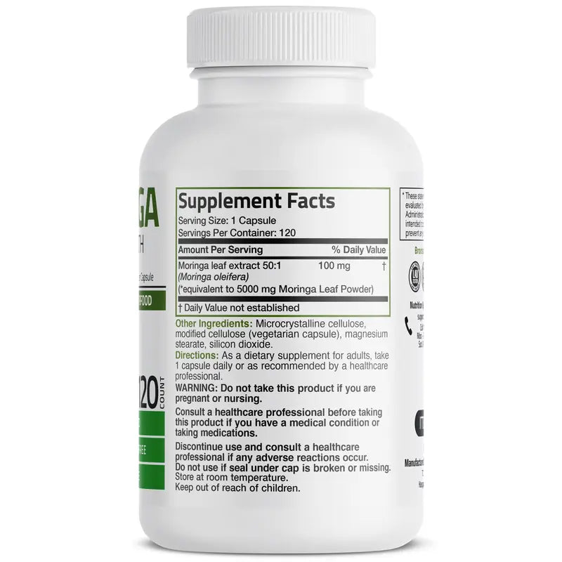 Bronson Moringa Oleifera 5000 Mg Powder Capsules Extra High Potency 50:1 Extract Energizing Superfood Antioxidant Healthcare Dietary Supplement