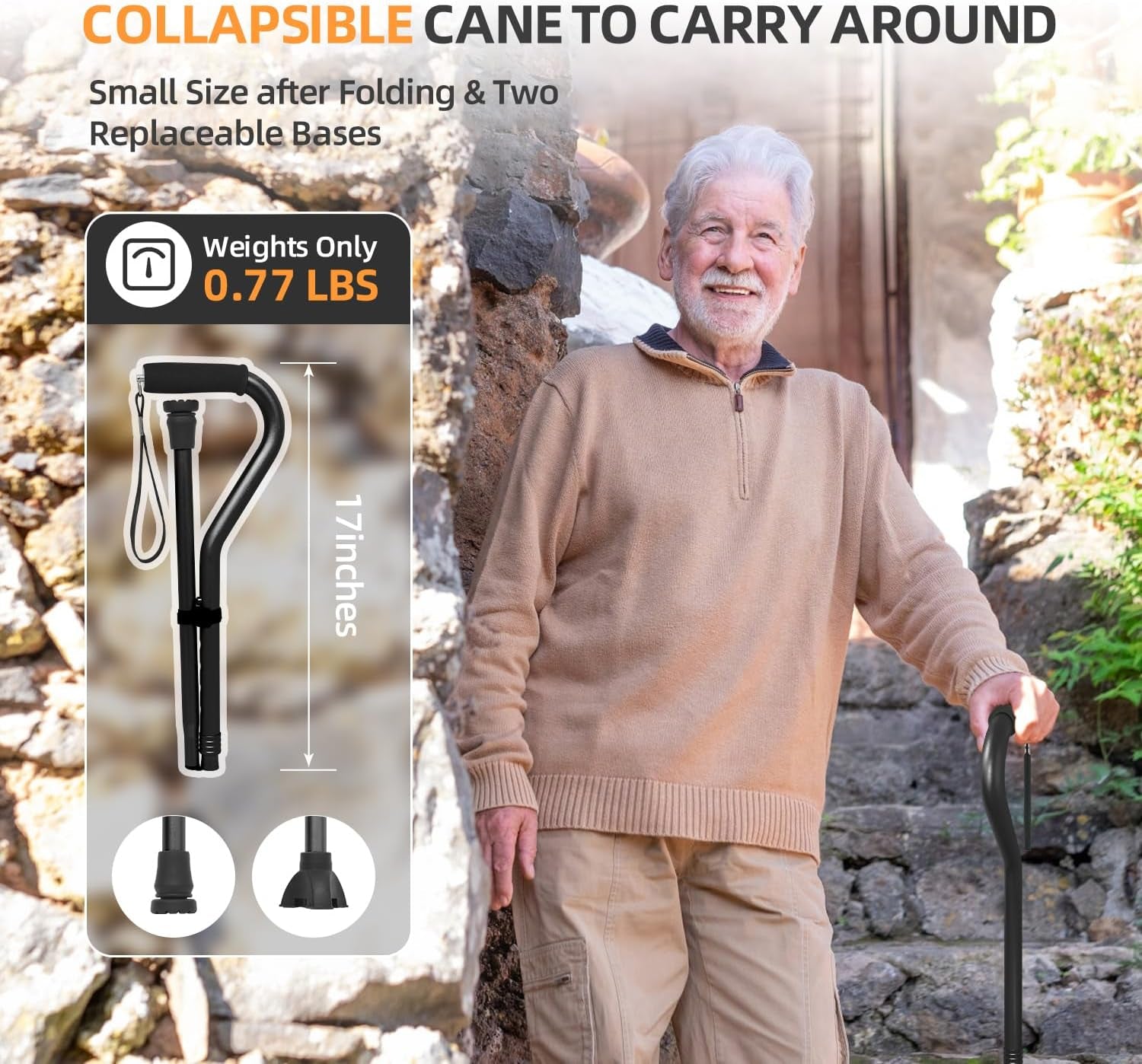 Walking Cane for Men & Women Adjustable Cane with Offset Soft Cushioned Handle  Portable Lightweight Sturdy Mobility Walker Aid for Elderly, Seniors Collapsible Cane