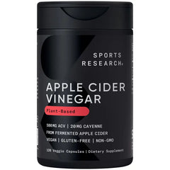 Sports Research Apple Cider Vinegar with Cayenne Pepper Made from Organic Fermented Apple Cider Non Gmo Project Verified & Vegan Certified 120 Veggie Capsules