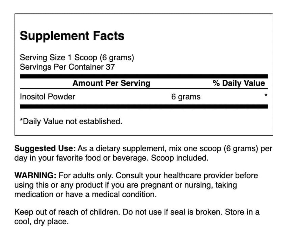 100% Pure Inositol Powder   Natural Supplement Promoting Focus, Mental Relaxation & Mood Support   Supports Nervous System & Cellular Health   (8Oz)