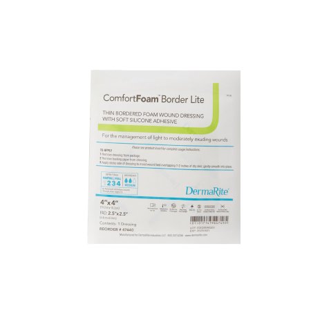 Thin Foam Dressing ComfortFoam Border Lite 4 X 4 Inch With Border Waterproof Backing Silicone Adhesive Square Sterile,Packaging Type- Box