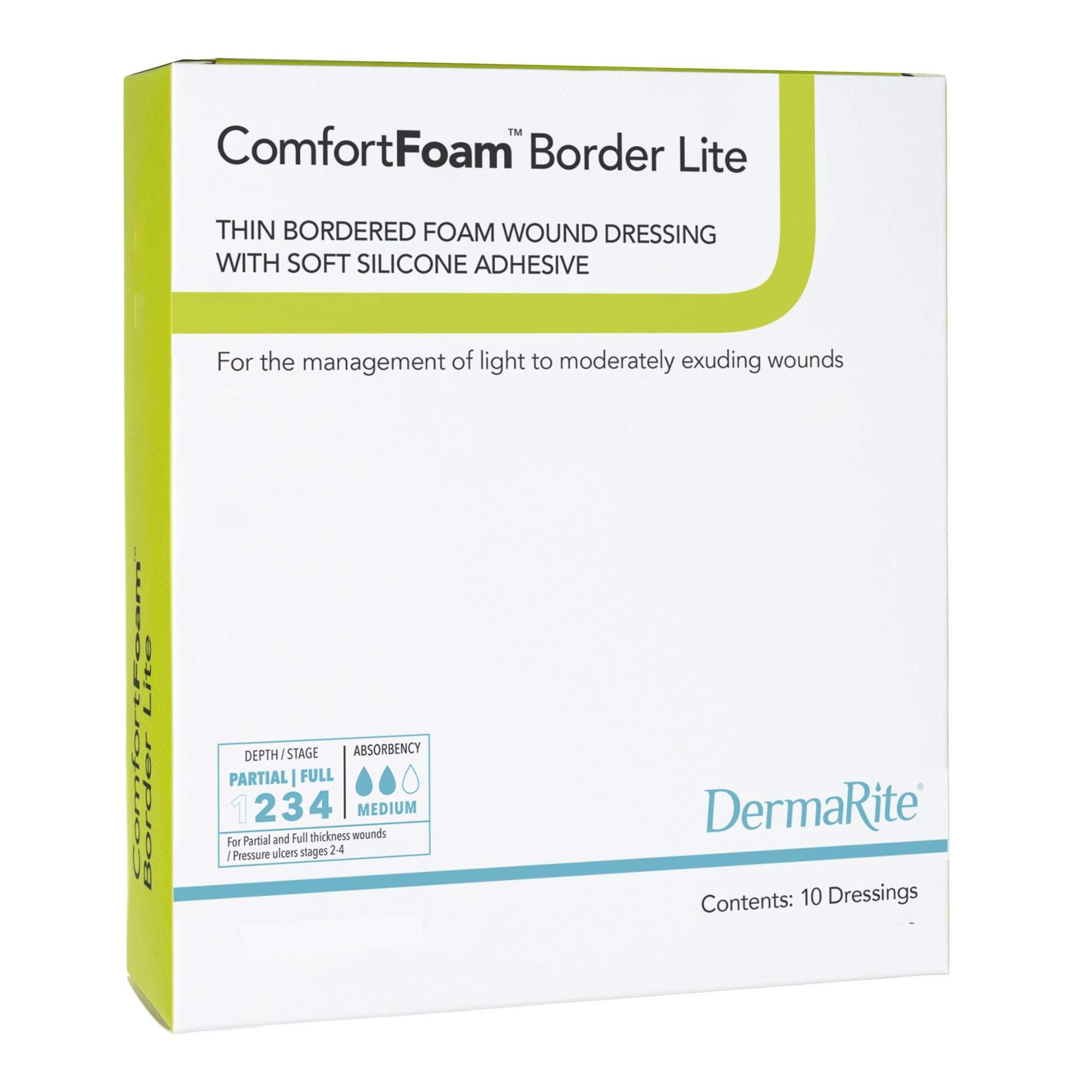 Thin Foam Dressing ComfortFoam Border Lite 2 X 2 Inch With Border Waterproof Backing Silicone Adhesive Square Sterile,Packaging Type- Box