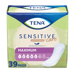bladder control pad tena sensitive care maximum extra coverage long 15 inch length heavy absorbency dry fast core one size fits most packaging type case