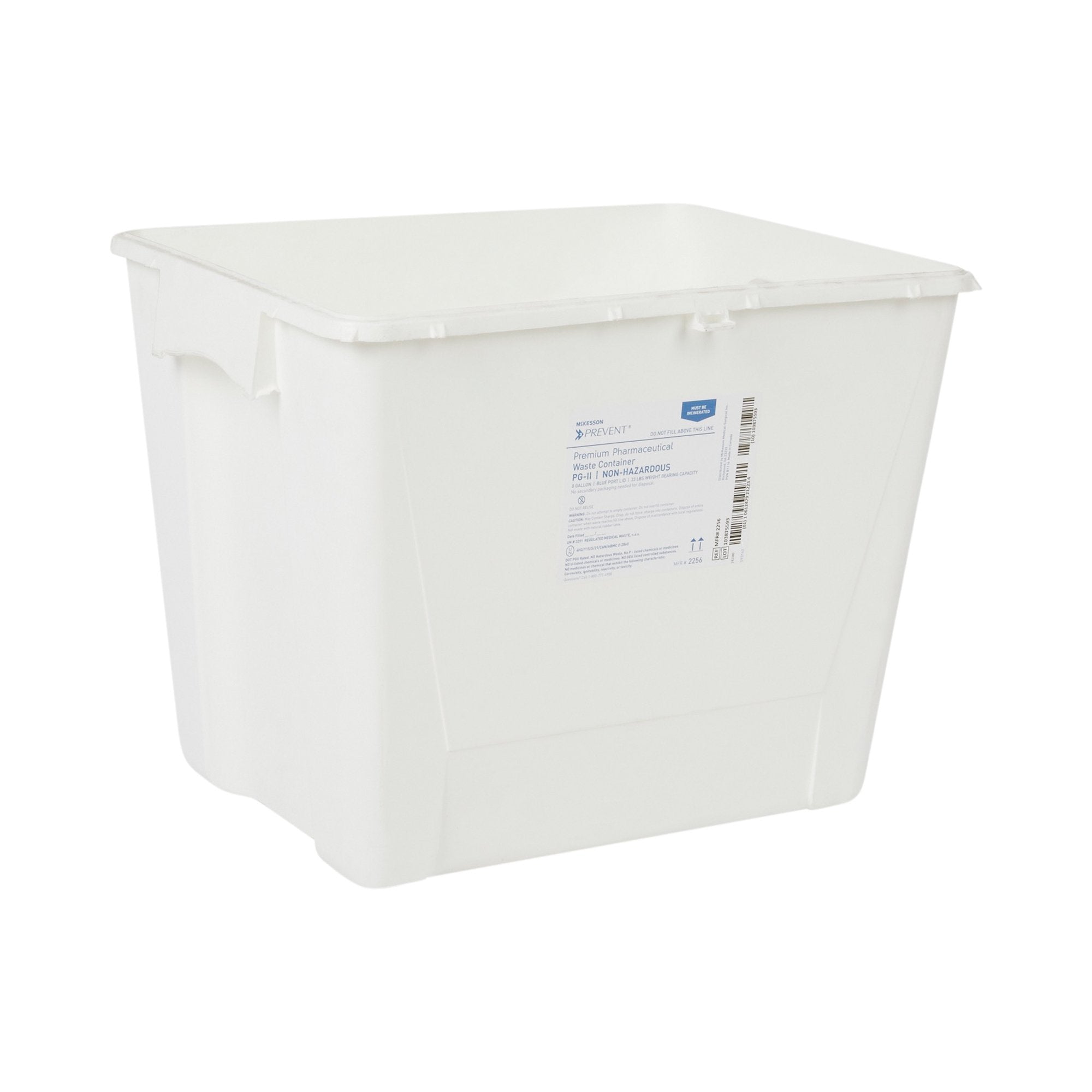 Pharmaceutical Waste Container McKesson Prevent White Base 13-1/2 H X 17-3/10 W X 13 L Inch Vertical Entry 8 Gallon, Packaging Type- Case