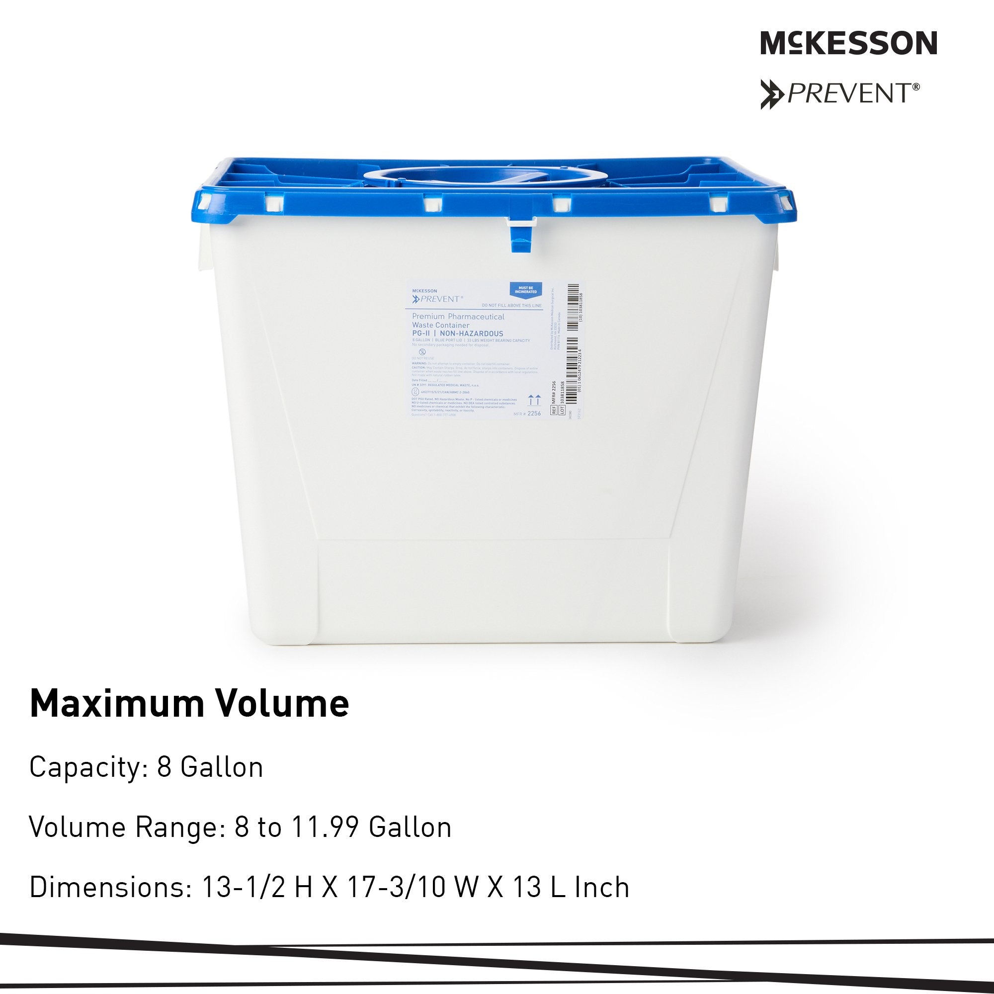 Pharmaceutical Waste Container McKesson Prevent White Base 13-1/2 H X 17-3/10 W X 13 L Inch Vertical Entry 8 Gallon, Packaging Type- Case