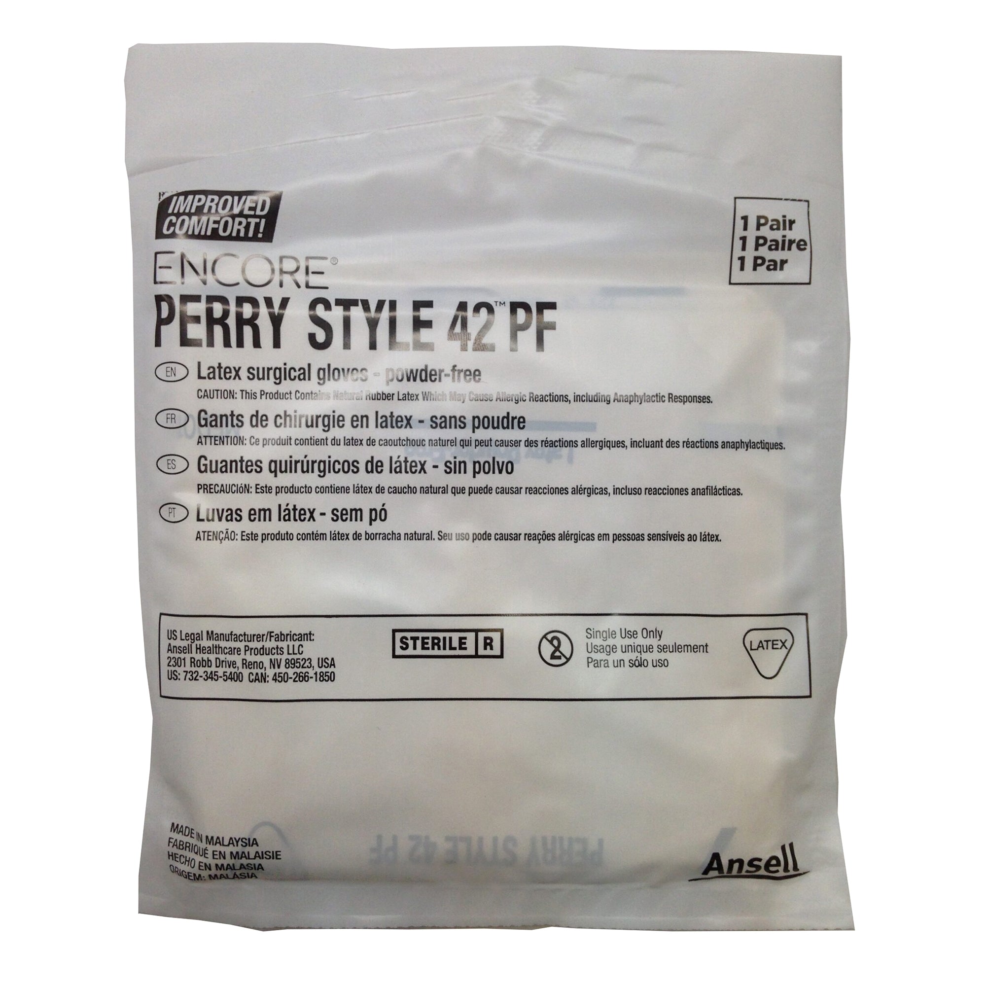 Surgical Glove ENCORE Perry Style 42 PF Size 7 Sterile Latex Standard Cuff Length Micro-Textured Natural Chemo Tested | 50Pair/Box
