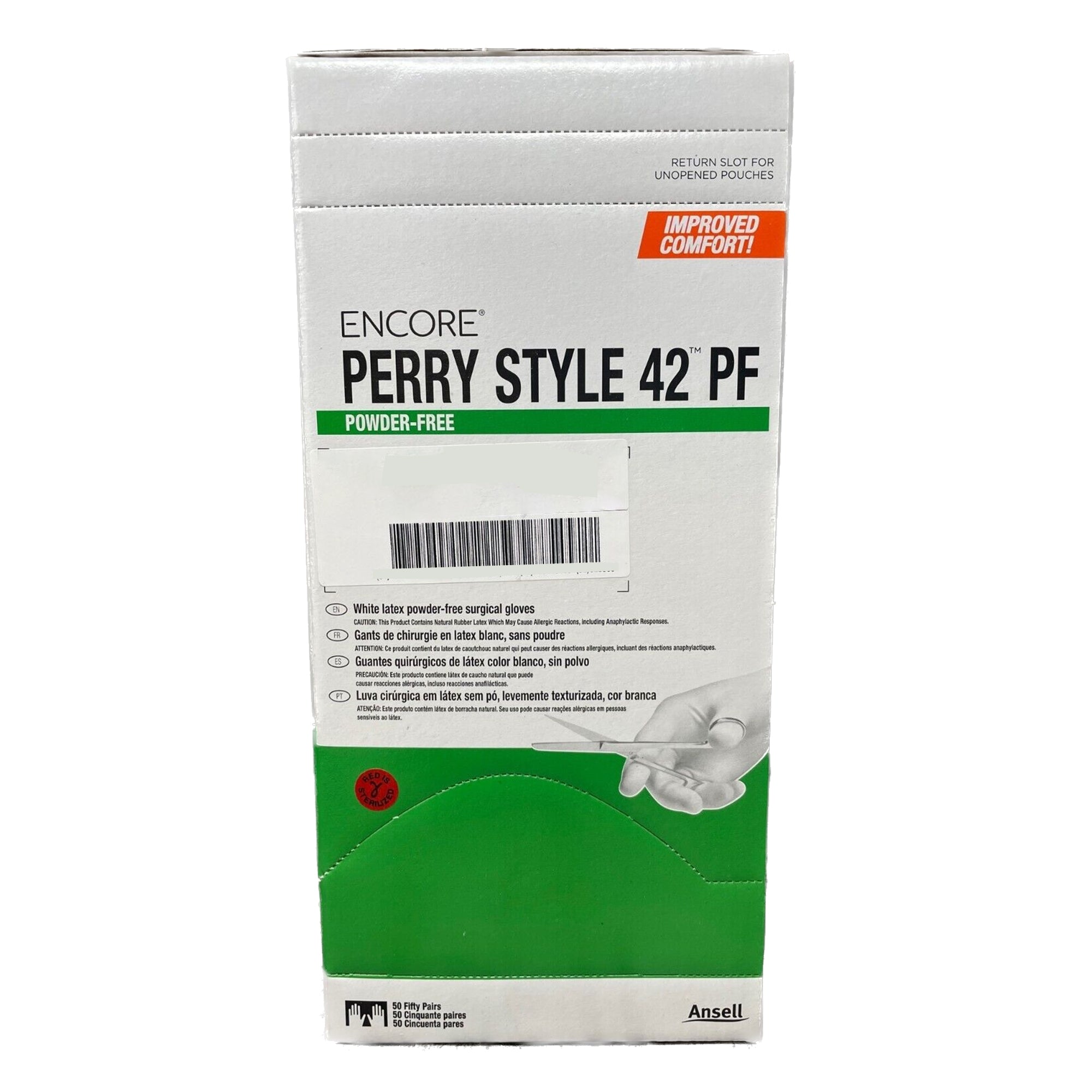 Surgical Glove ENCORE Perry Style 42 PF Size 7.5 Sterile Latex Standard Cuff Length Micro-Textured Natural Chemo Tested | 50Pair/Box