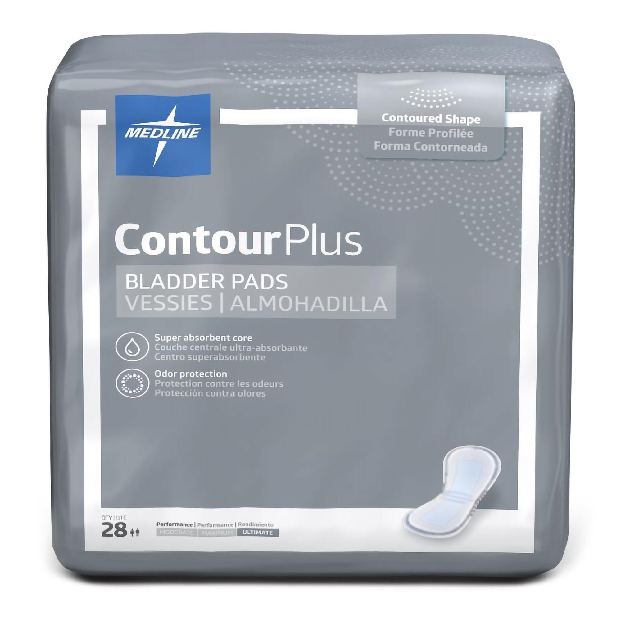 Bladder Control Pad Contour Plus Ultimate 8 X 17 Inch Heavy Absorbency Super Absorbent Core One Size Fits Most, Packaging Type- Case