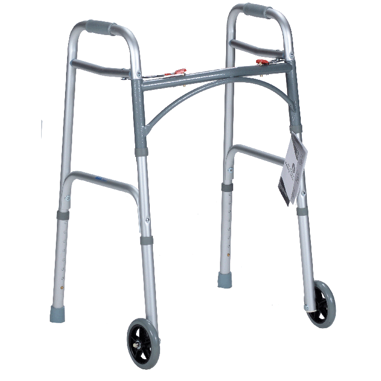 Dynarex Adult Two Button Folding Walker w/ 5" Wheels