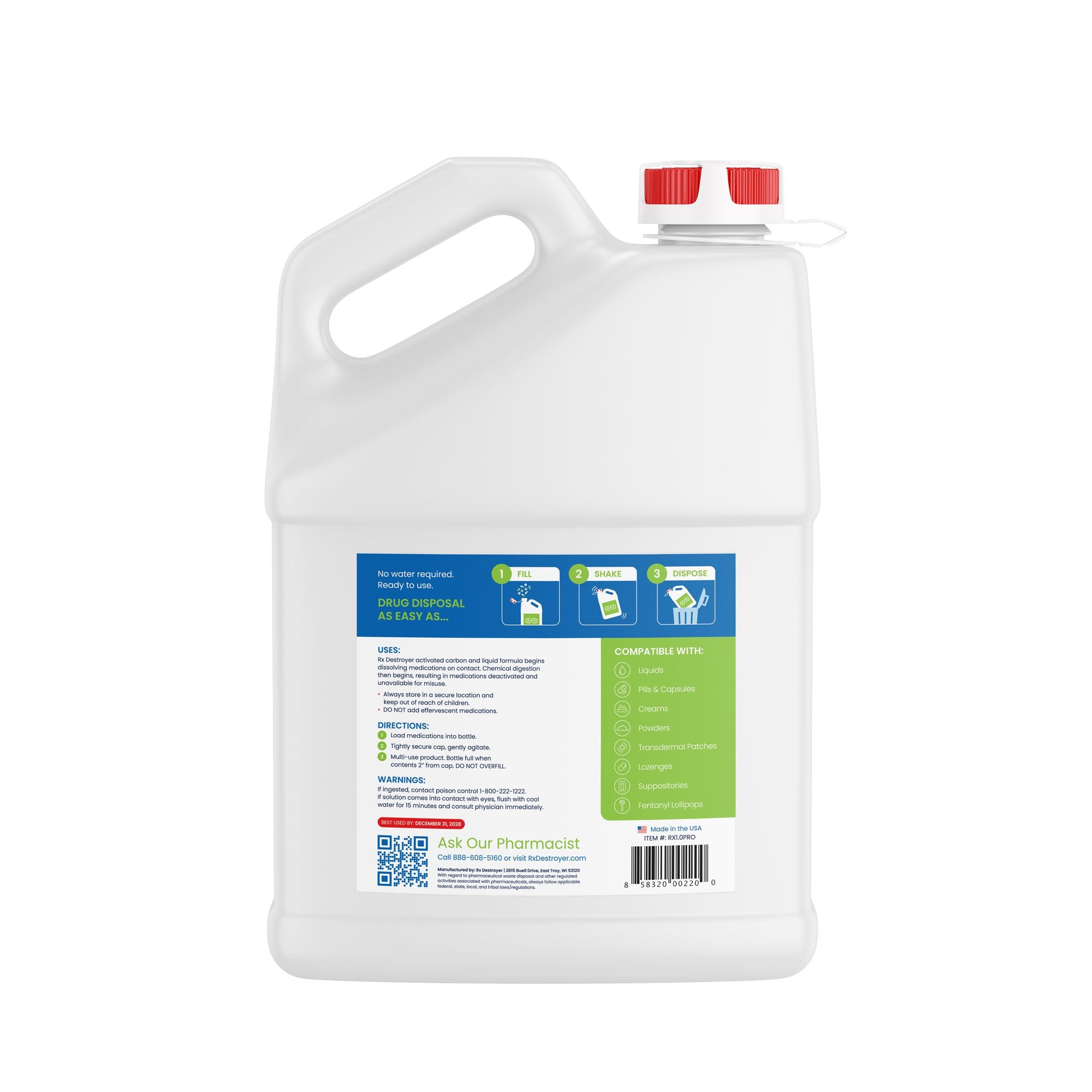 Rx Destroyer All-Purpose PRO Drug Disposal System – Ready-to-Use 1 Gallon, DEA-Compliant Digestion (Case of 4)