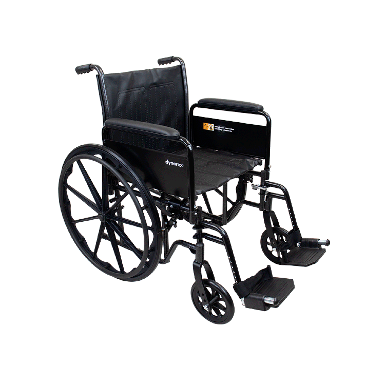 Dynarex S2 Wheelchair with Detachable desk-length and Elevating Leg rest ,8" Front 24" Back Wheels ,250 lbs Weight Capacity ,18" x 16" ,10224