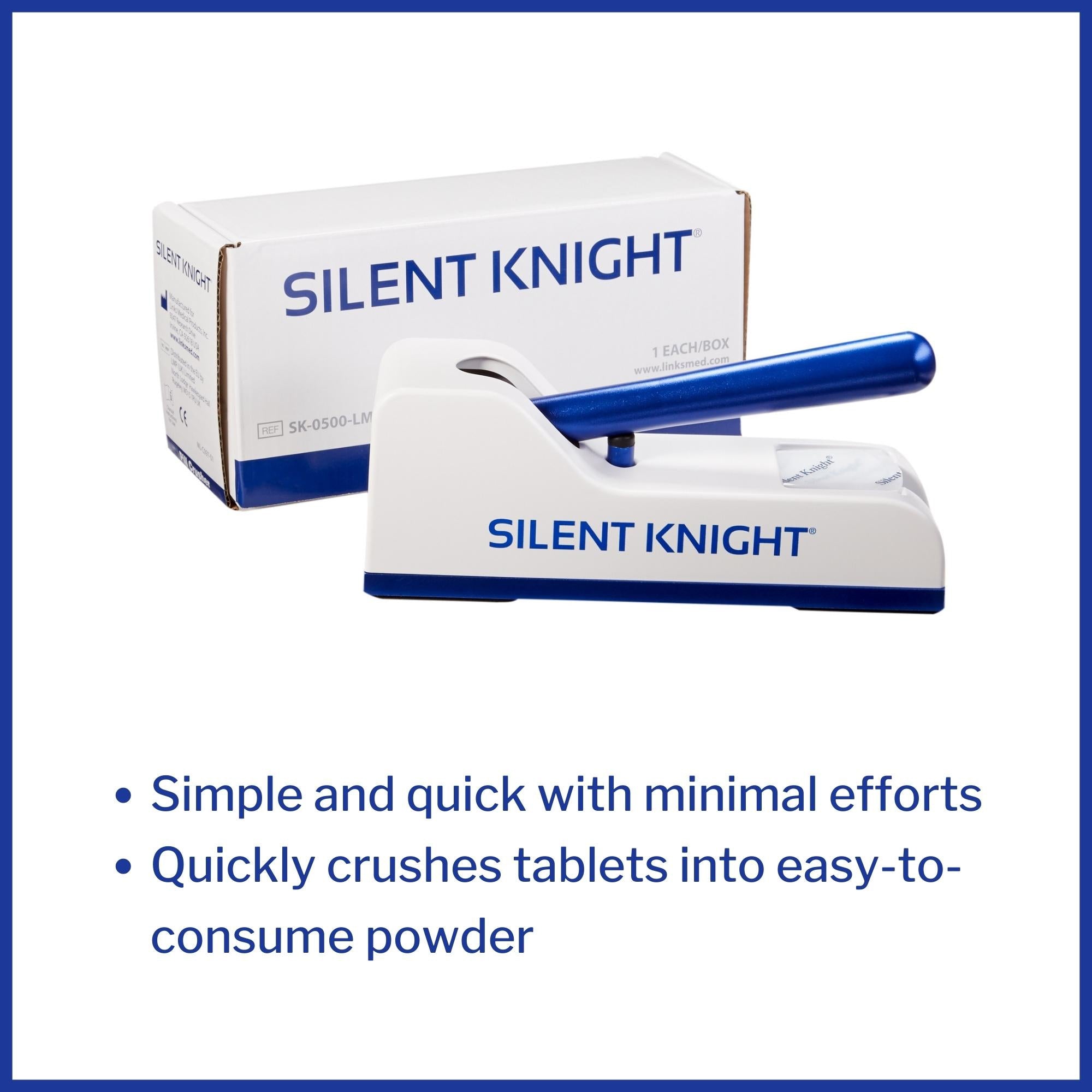 Pill Crusher Silent Knight Hand Operated Blue / White, Packaging Type- Each