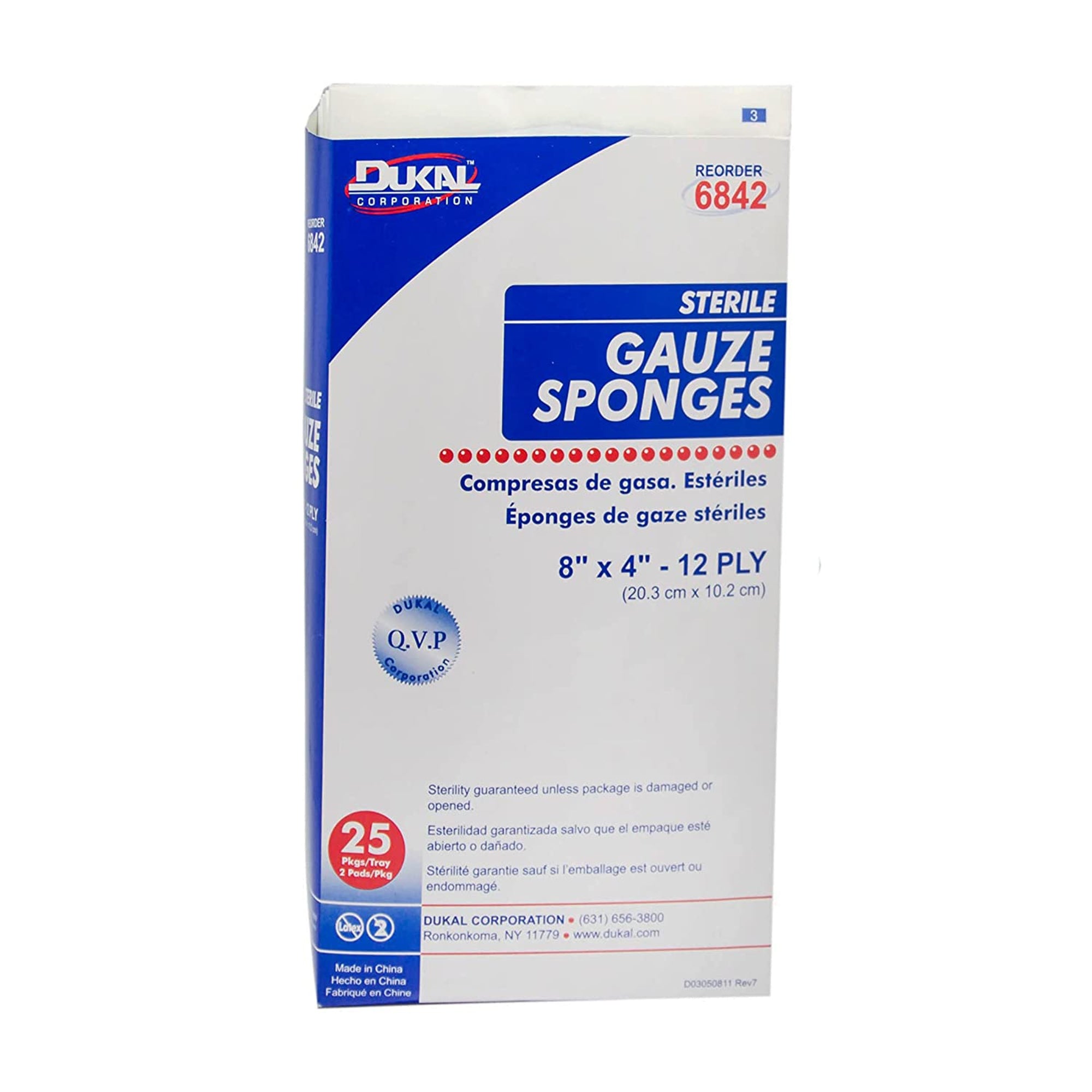 Gauze Sponge Dukal 4 X 8 Inch 12-Ply Sterile 2 per Pack, Packaging Type- Case