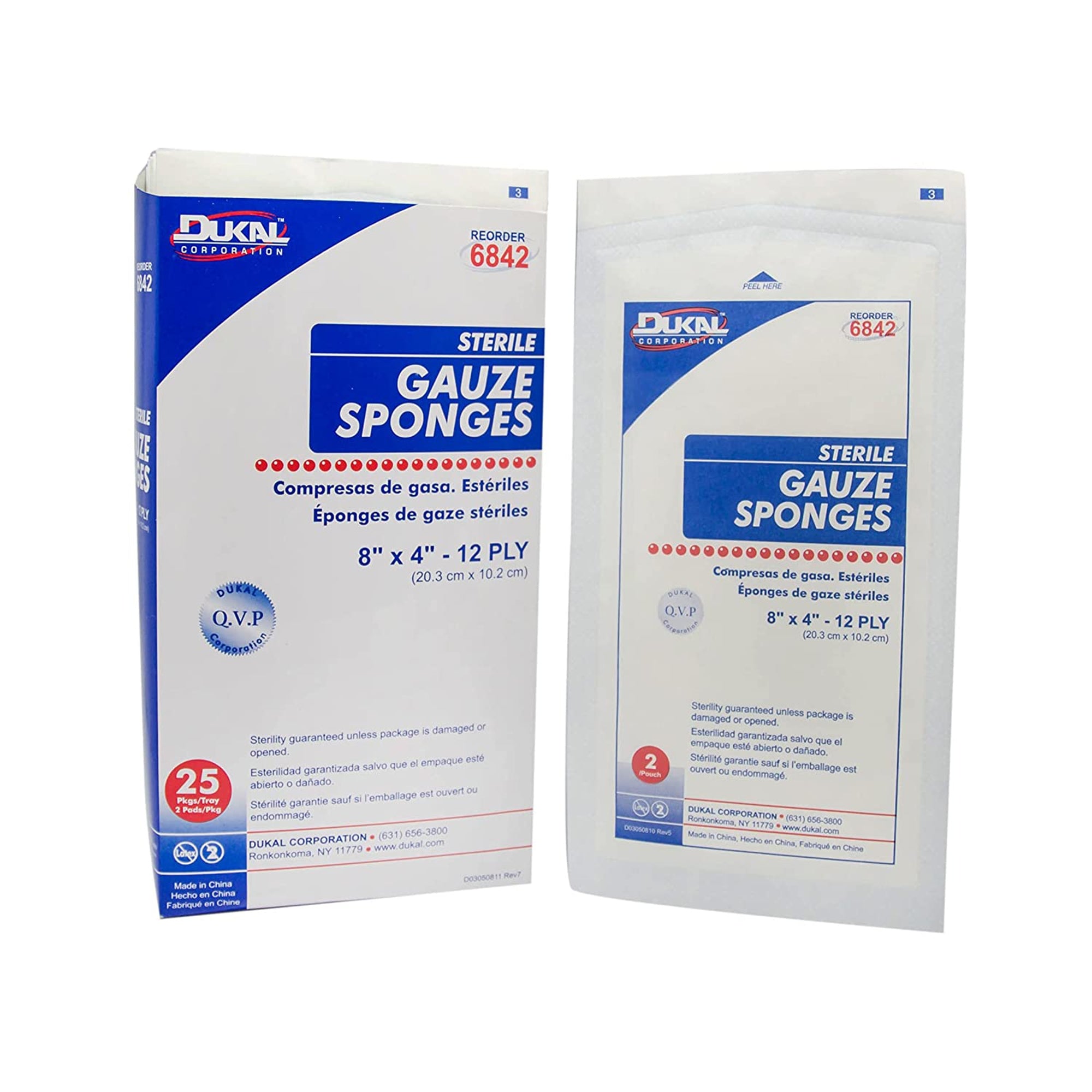 Gauze Sponge Dukal 4 X 8 Inch 12-Ply Sterile 2 per Pack, Packaging Type- Case