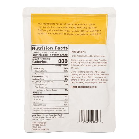 Tube Feeding Formula Real Food Blends Beef / Potatoes / Spinach Flavor Liquid 9.4 oz. Pouch,Packaging Type- Each