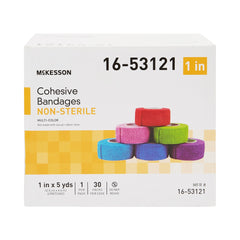 cohesive bandage mckesson 1 inch x 5 yard self adherent closure purple pink green light blue royal blue red nonsterile standard compression packaging type each