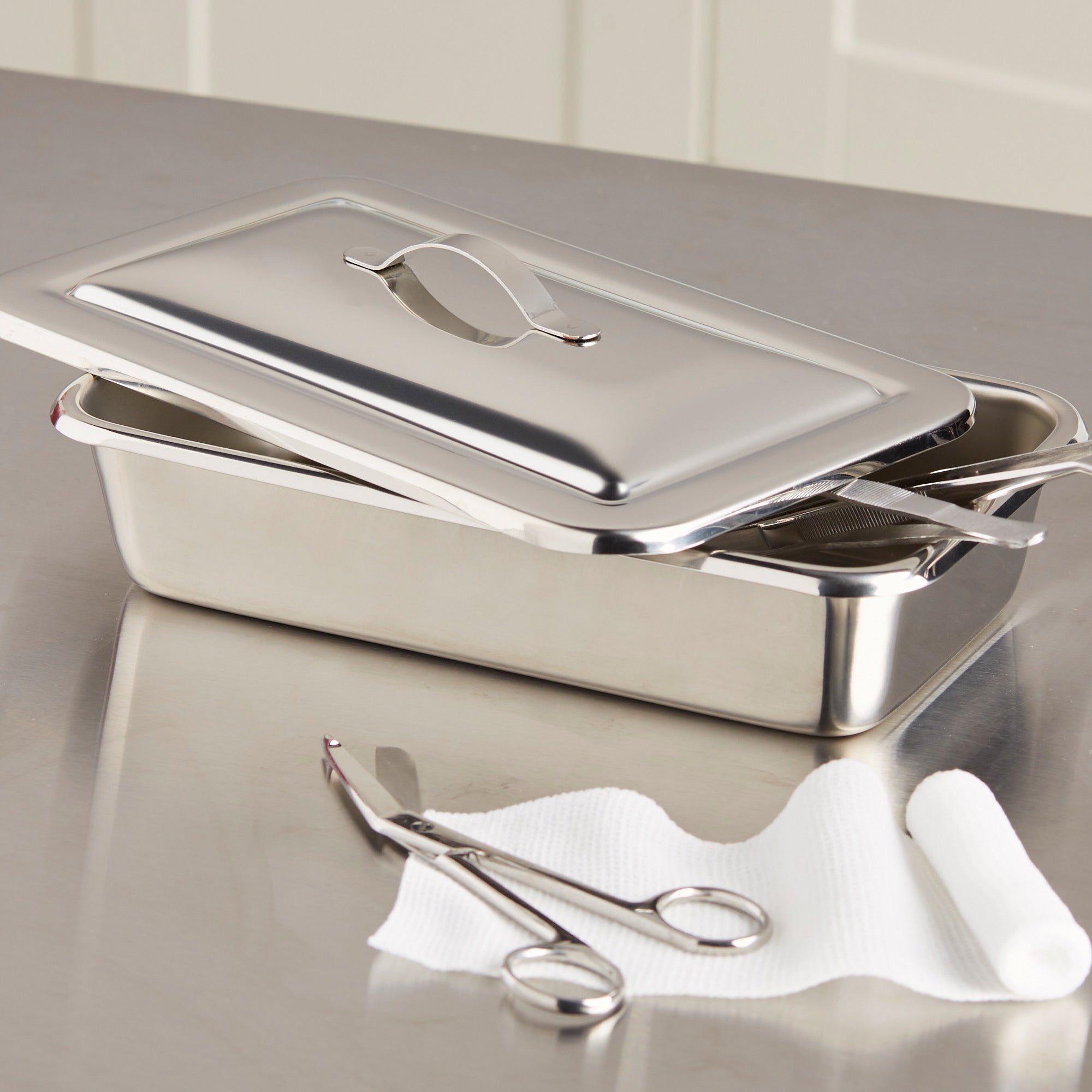 Instrument Tray McKesson Strap Handle Stainless Steel 8-7/8 X 5 X 2 Inch, Packaging Type- Box