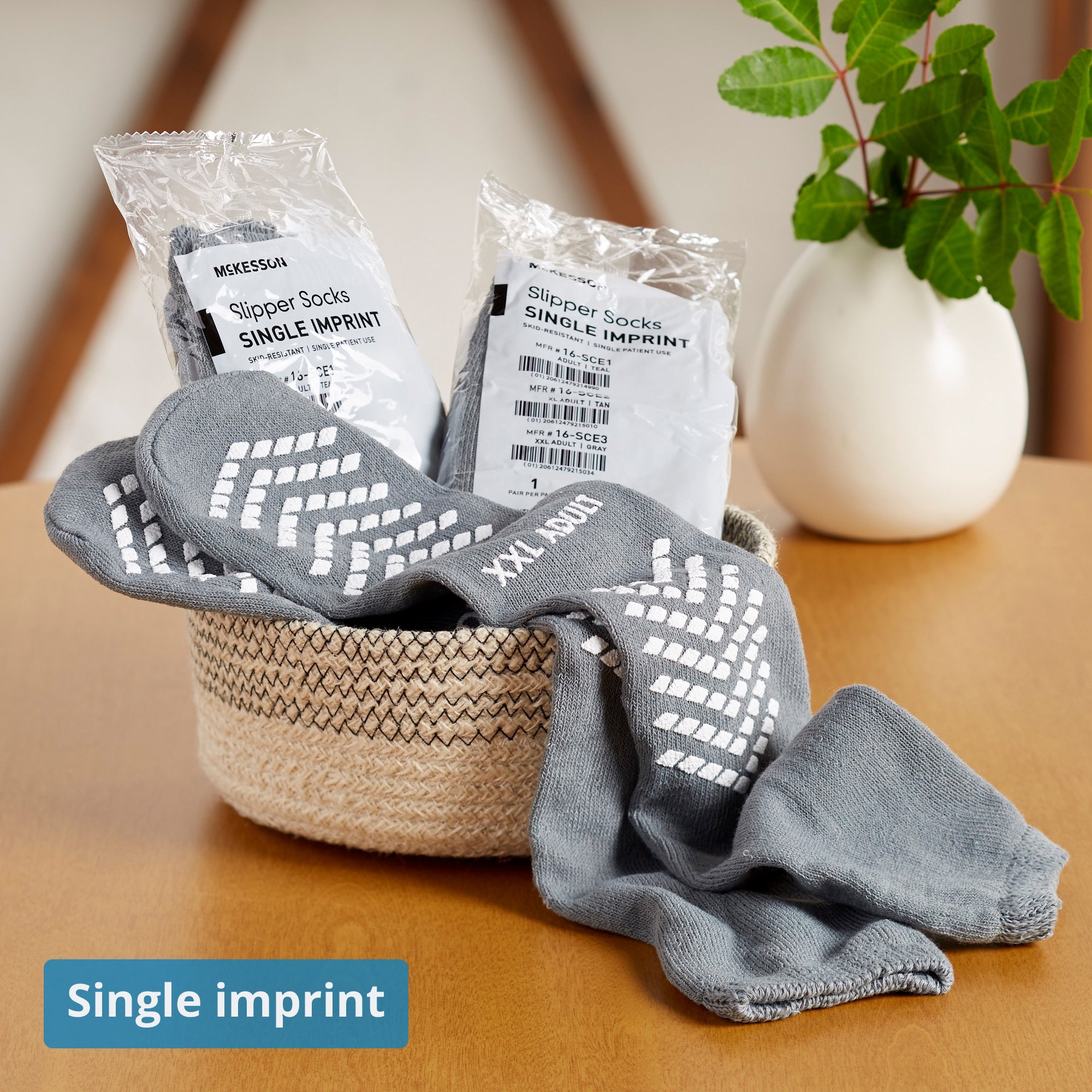 Slipper Socks McKesson Unisex Adult 2X-Large Single Tread Single Patient Use Gray, Packaging Type- Case