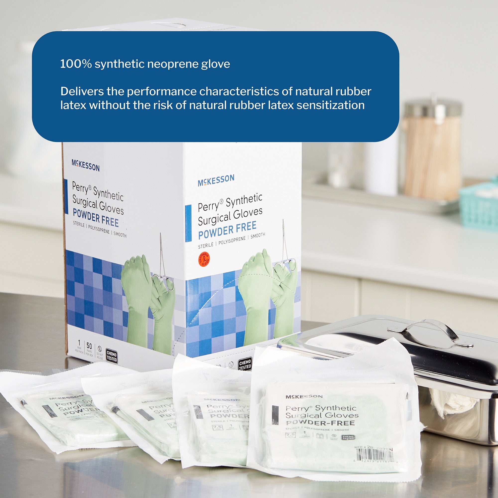 surgical glove mckesson perry performance plus size 7 5 sterile polyisoprene standard cuff length smooth green chemo tested packaging type box