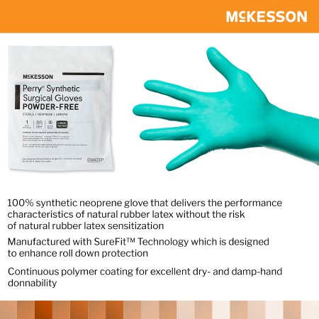 Surgical Glove McKesson Perry Performance Plus Size 8 Sterile Polychloroprene Standard Cuff Length Smooth Dark Green Chemo Tested,Packaging Type- Box