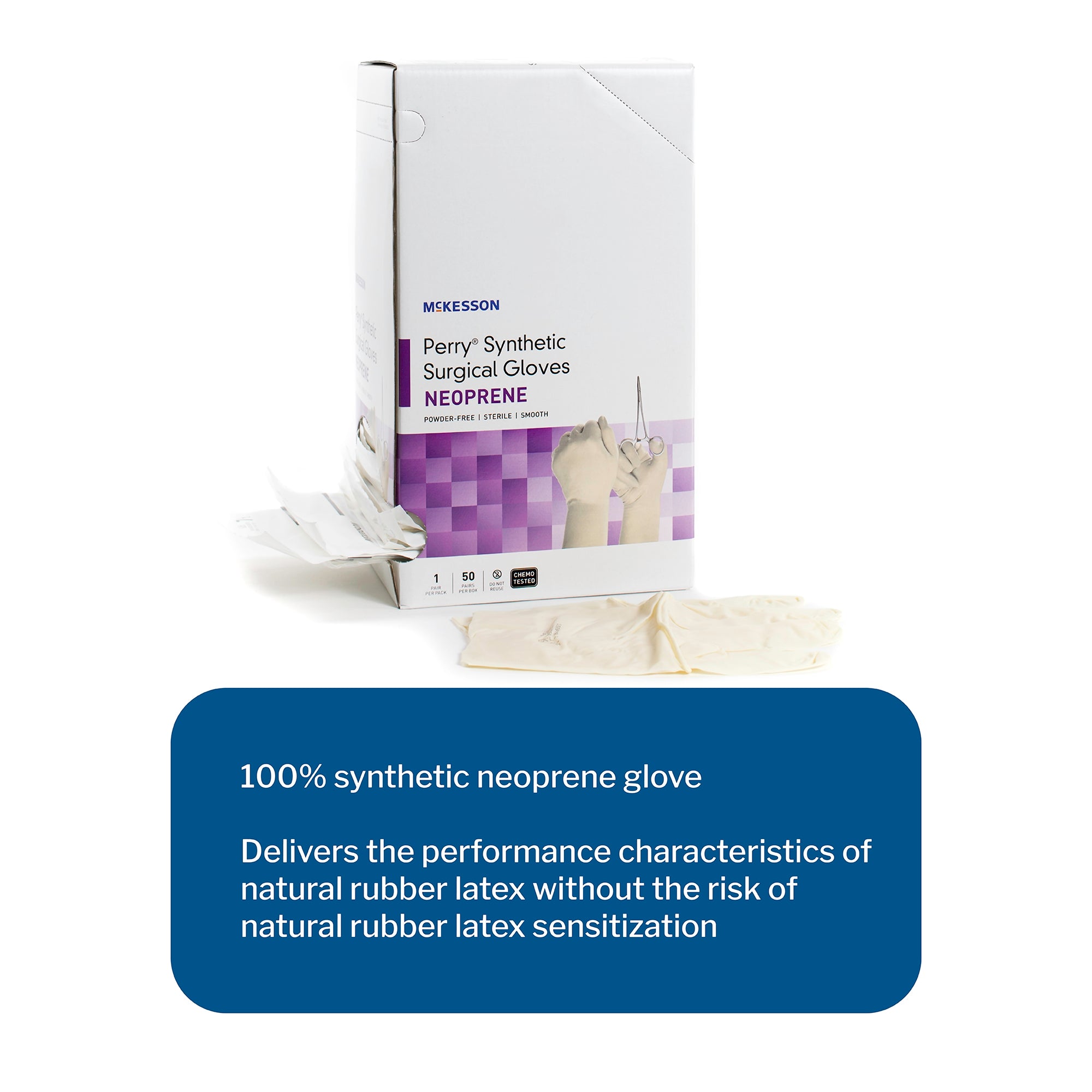 surgical glove mckesson perry synthetic surgical gloves size 6 sterile polychloroprene standard cuff length smooth cream chemo tested packaging type box
