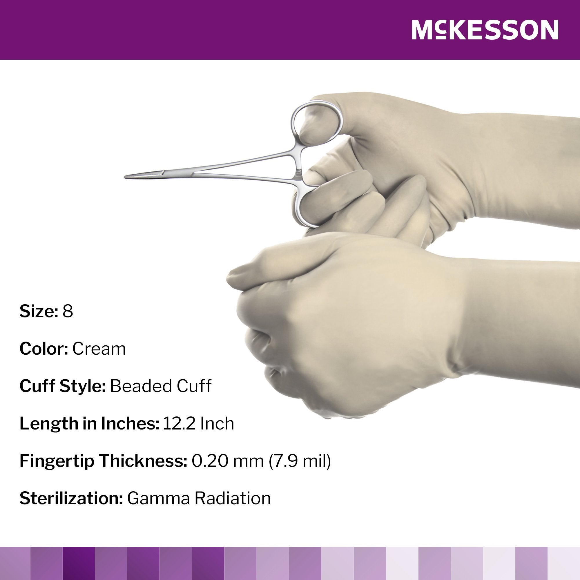 surgical glove mckesson perry synthetic surgical gloves size 8 sterile polychloroprene standard cuff length smooth cream chemo tested packaging type box