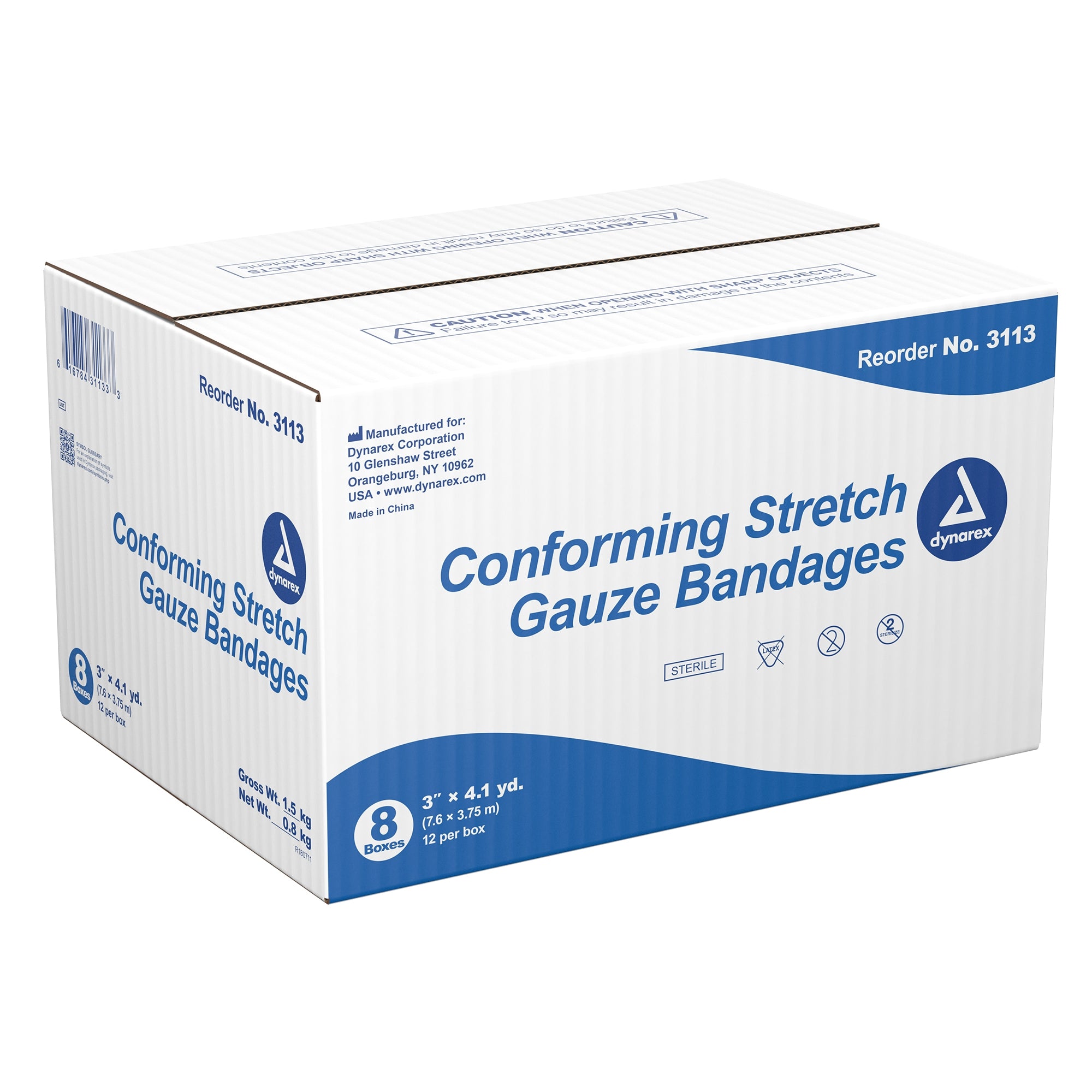 Conforming Bandage Dynarex 3 Inch X 4-1/10 Yard 1-Ply Sterile 1 per Pouch, Packaging Type- Case