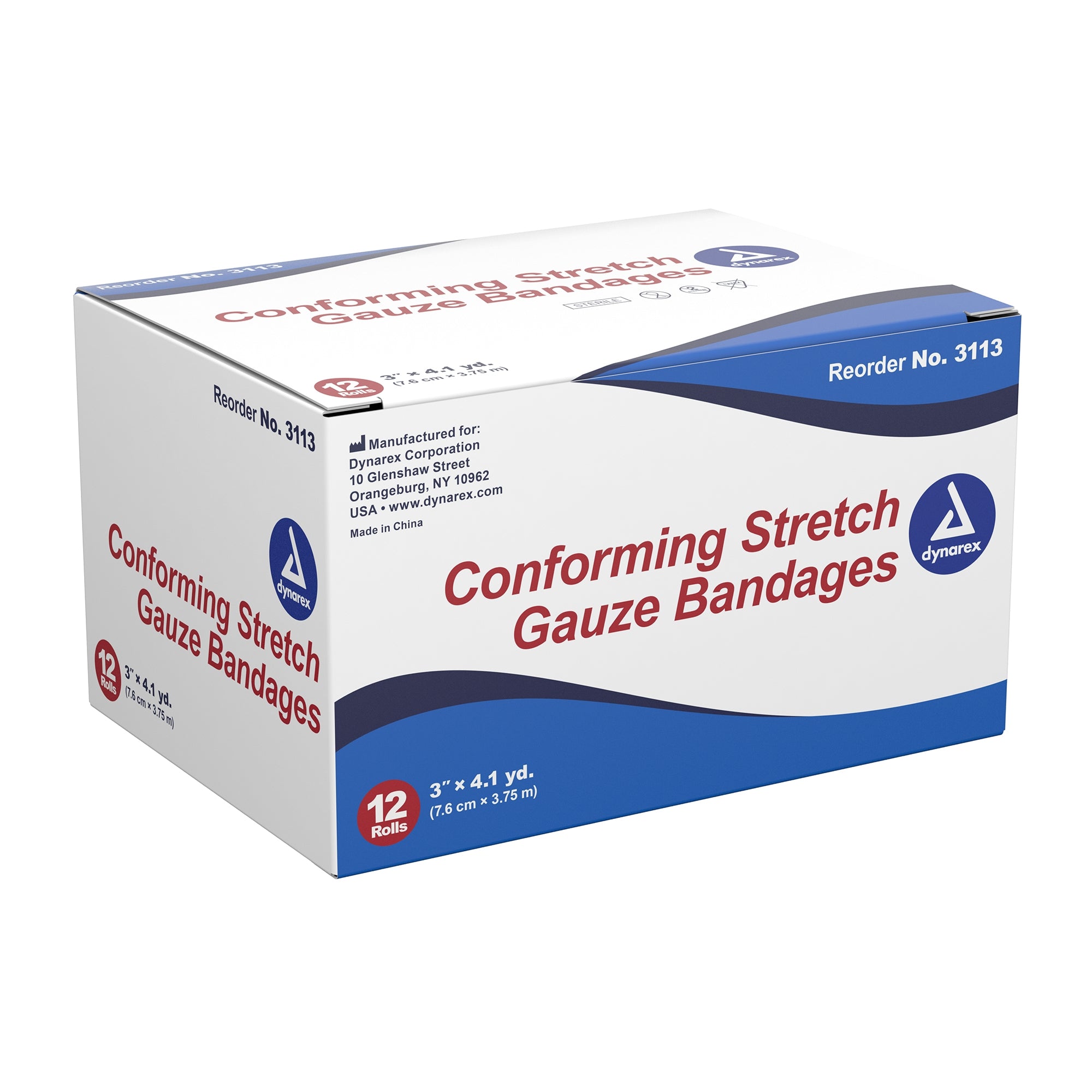 Conforming Bandage Dynarex 3 Inch X 4-1/10 Yard 1-Ply Sterile 1 per Pouch, Packaging Type- Case