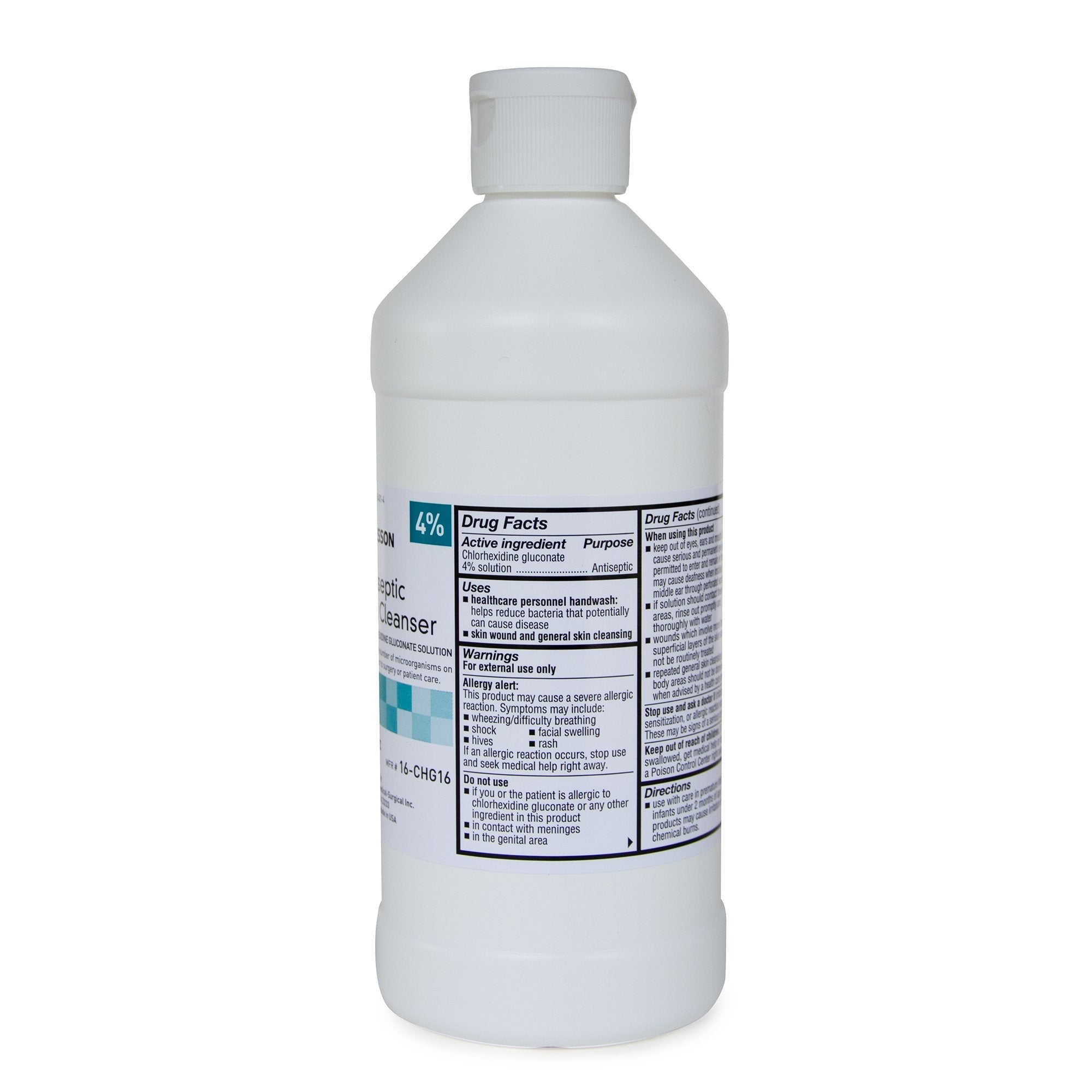 antiseptic skin cleanser mckesson 16 oz flip top bottle 4 strength chg chlorhexidine gluconate isopropyl alcohol nonsterile packaging type each