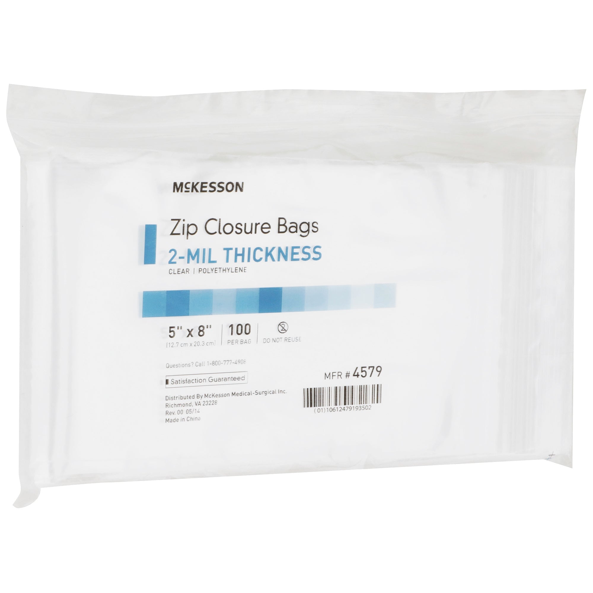 Reclosable Bag McKesson 5 X 8 Inch Polyethylene Clear Zipper Closure