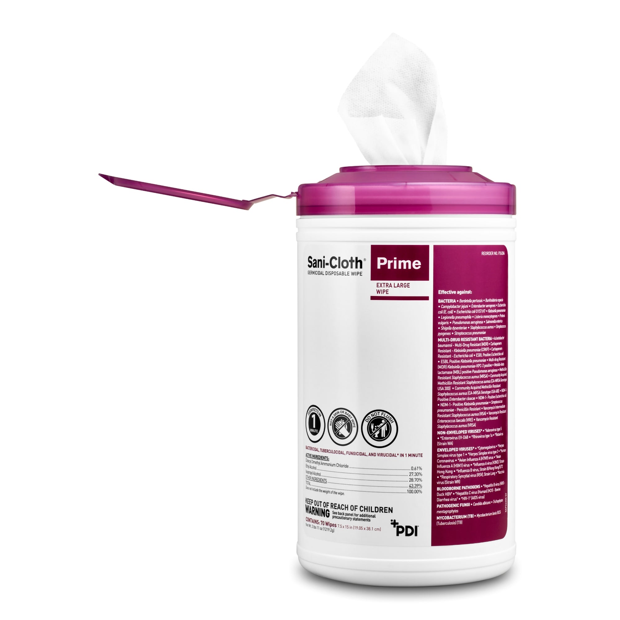 Sani-Cloth Prime Surface Disinfectant Cleaner Premoistened Germicidal Manual Pull Wipe 70 Count Canister Alcohol Scent NonSterile | 6CN/Case