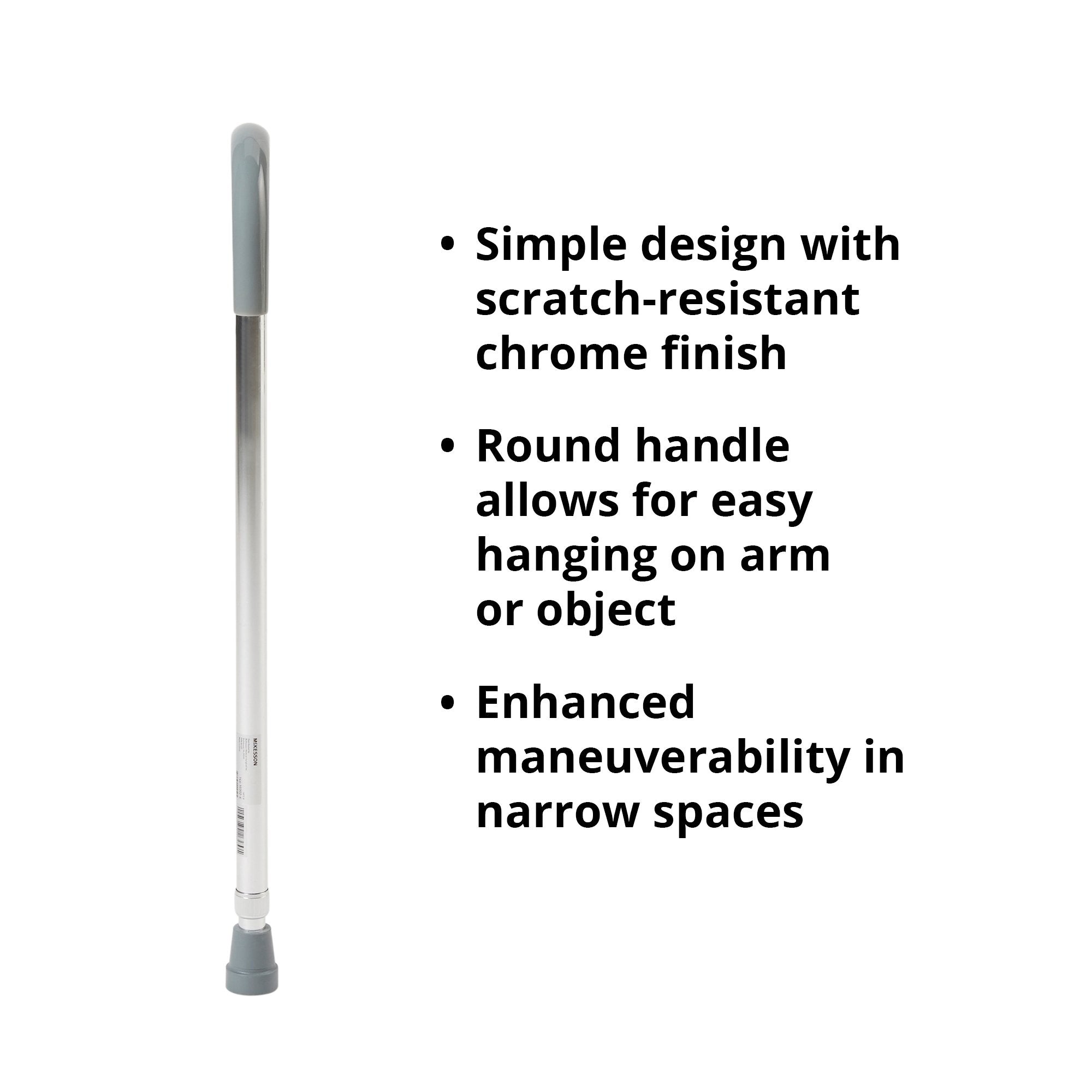 Round Handle Cane McKesson Aluminum 29-3/4 to 38-3/4 Inch Height Chrome, Packaging Type- Case