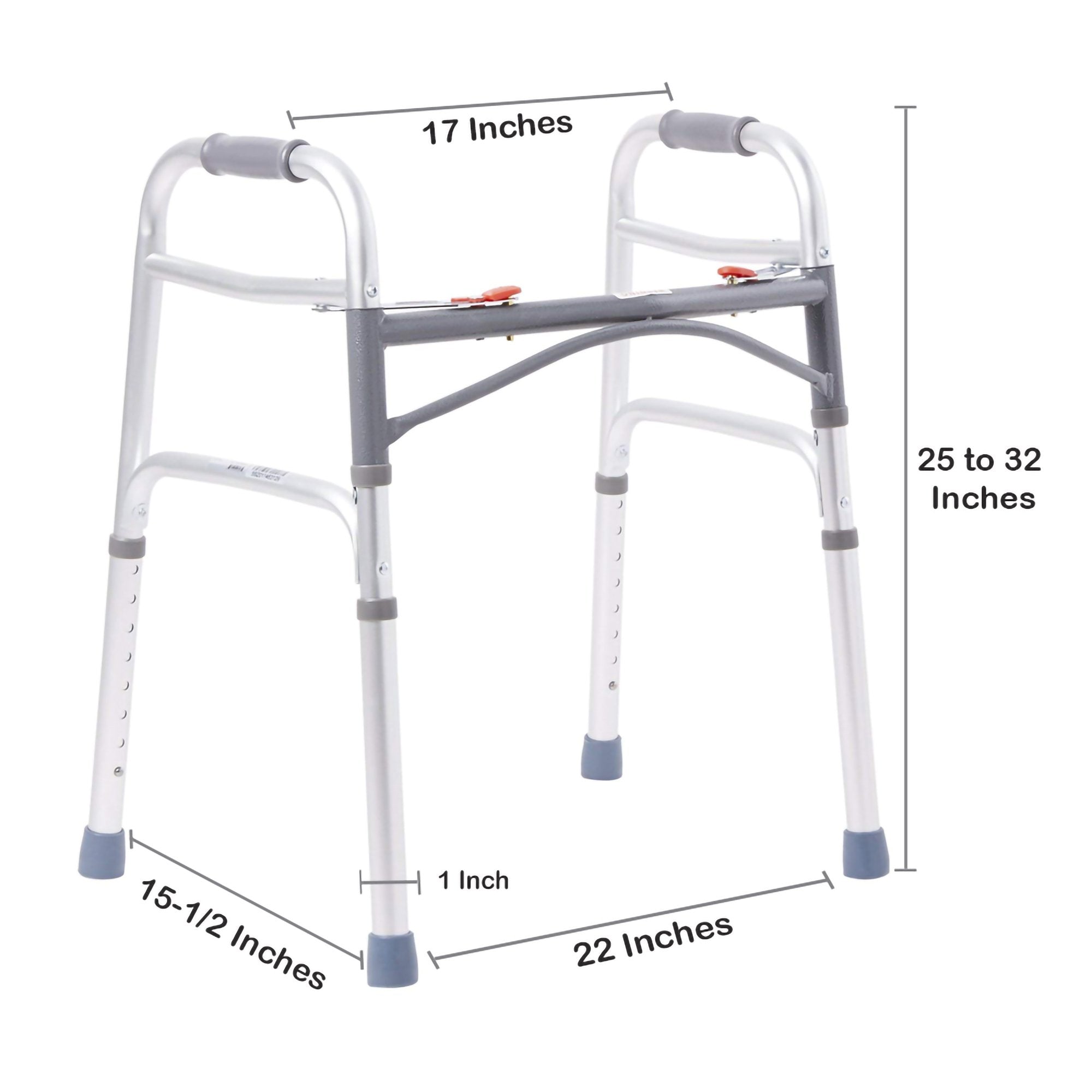 Dual Release Folding Walker Adjustable Height McKesson Aluminum Frame 350 lbs. Weight Capacity 25 to 32 Inch Height, Packaging Type- Case