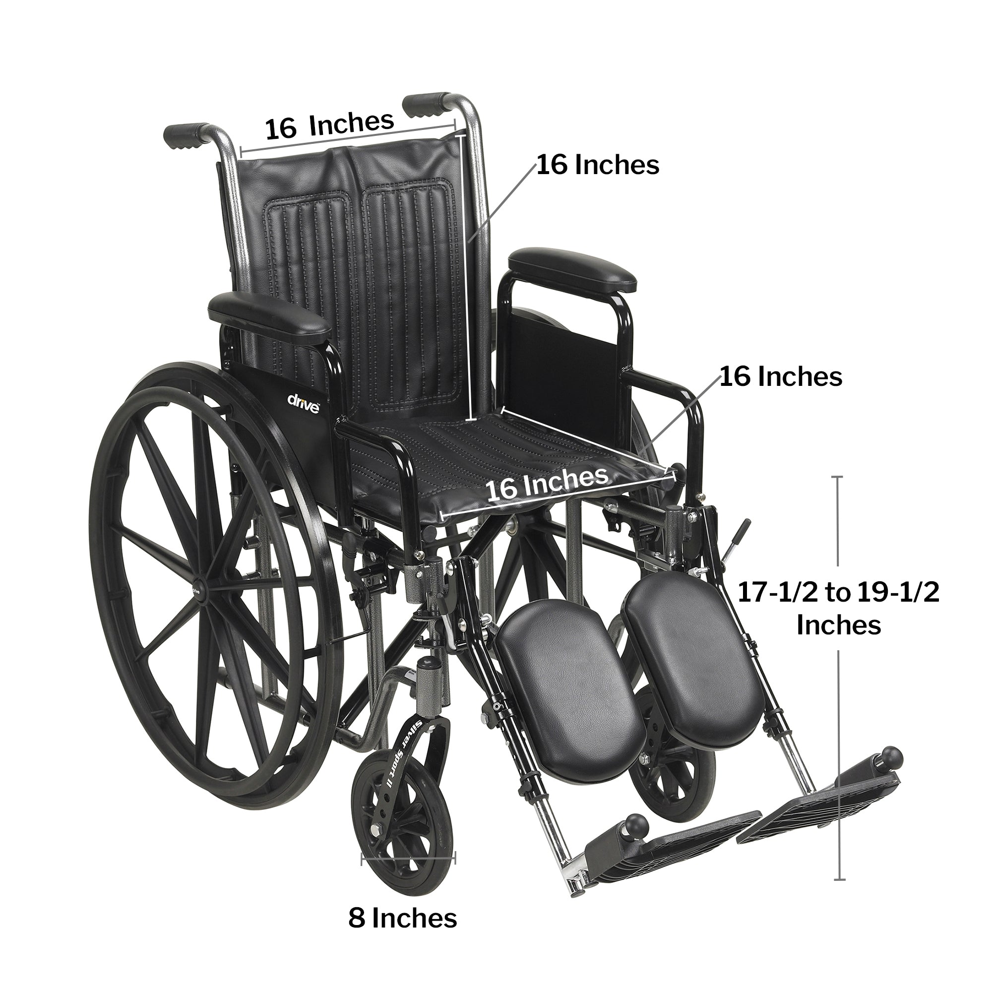 wheelchair mckesson dual axle desk length arm swing away footrest black upholstery 16 inch seat width adult 250 lbs weight capacity packaging type each