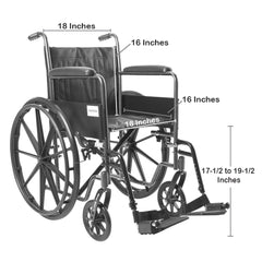 Wheelchair McKesson Dual Axle Full Length Arm Swing-Away Footrest Black Upholstery 18 Inch Seat Width Adult 300 lbs. Weight Capacity, Packaging Type- Each