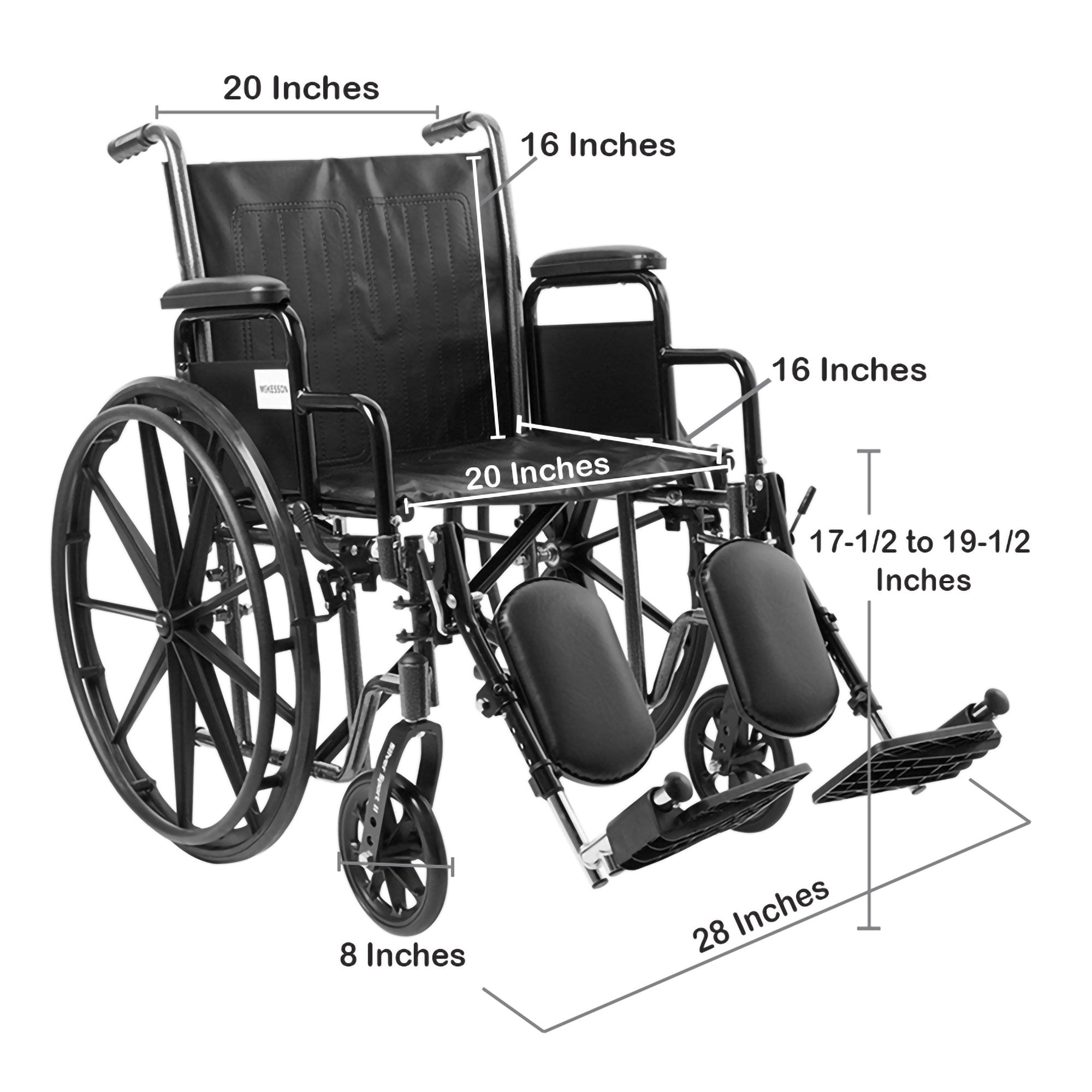 Wheelchair McKesson Dual Axle Desk Length Arm Swing-Away Elevating Legrest Black Upholstery 20 Inch Seat Width Adult 350 lbs. Weight Capacity, Packaging Type- Each