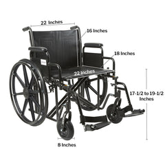 bariatric wheelchair mckesson dual axle desk length arm swing away footrest black upholstery 22 inch seat width adult 450 lbs weight capacity packaging type each