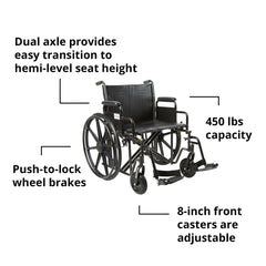 Bariatric Wheelchair McKesson Dual Axle Desk Length Arm Swing-Away Footrest Black Upholstery 22 Inch Seat Width Adult 450 lbs. Weight Capacity, Packaging Type- Each