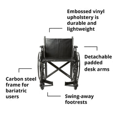 Bariatric Wheelchair McKesson Dual Axle Desk Length Arm Swing-Away Footrest Black Upholstery 22 Inch Seat Width Adult 450 lbs. Weight Capacity, Packaging Type- Each