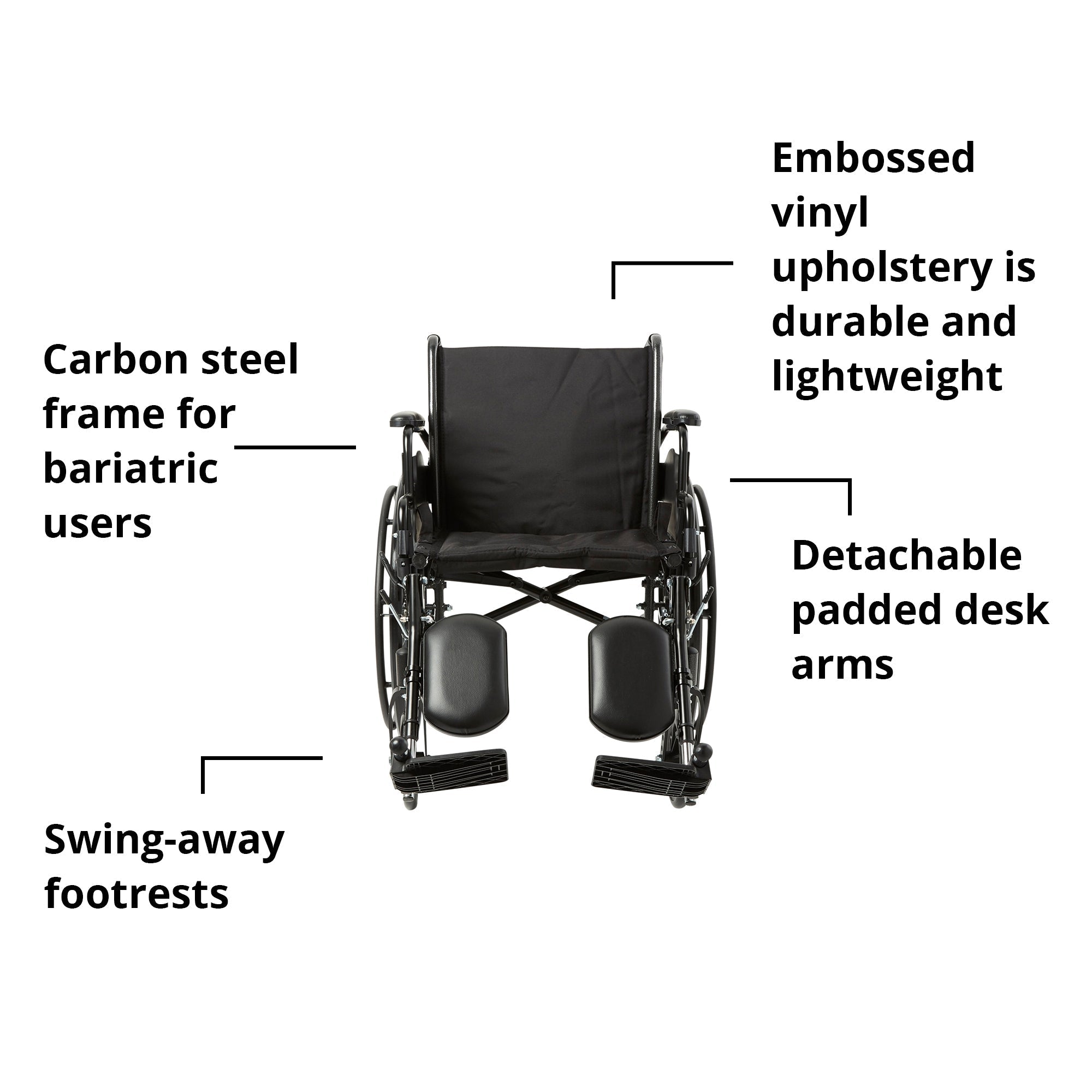 Bariatric Wheelchair McKesson Dual Axle Desk Length Arm Swing-Away Footrest Black Upholstery 24 Inch Seat Width Adult 450 lbs. Weight Capacity, Packaging Type- Each