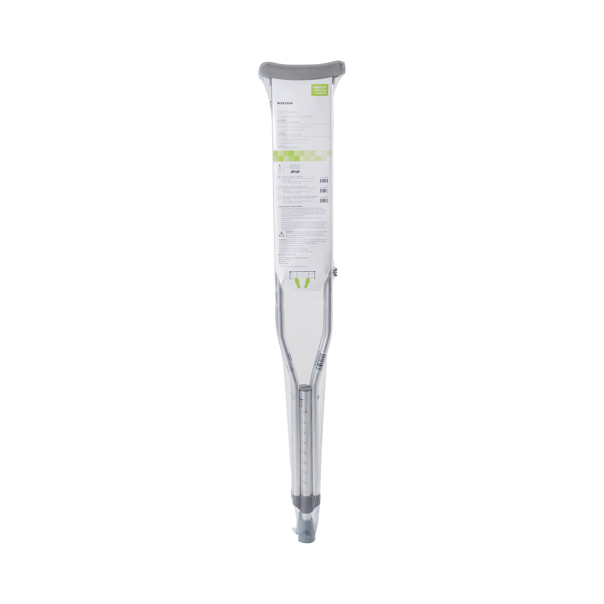 McKesson Underarm Crutches Adult | 350 lbs Capacity, Adjustable Height (5'2"–5'10")