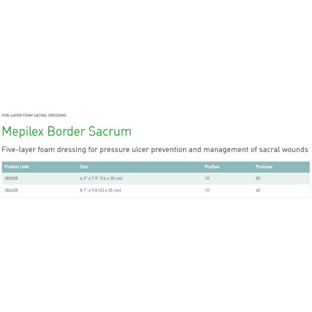 Foam Dressing Mepilex Border Sacrum 6-1/3 X 7-9/10 Inch With Border Film Backing Silicone Adhesive Sacral Sterile,Packaging Type- Each