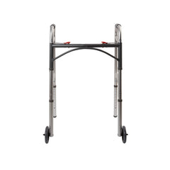 Dual Release Folding Walker with Wheels Adjustable Height McKesson Aluminum Frame 350 lbs. Weight Capacity 32 to 39 Inch Height Packaging type (each)