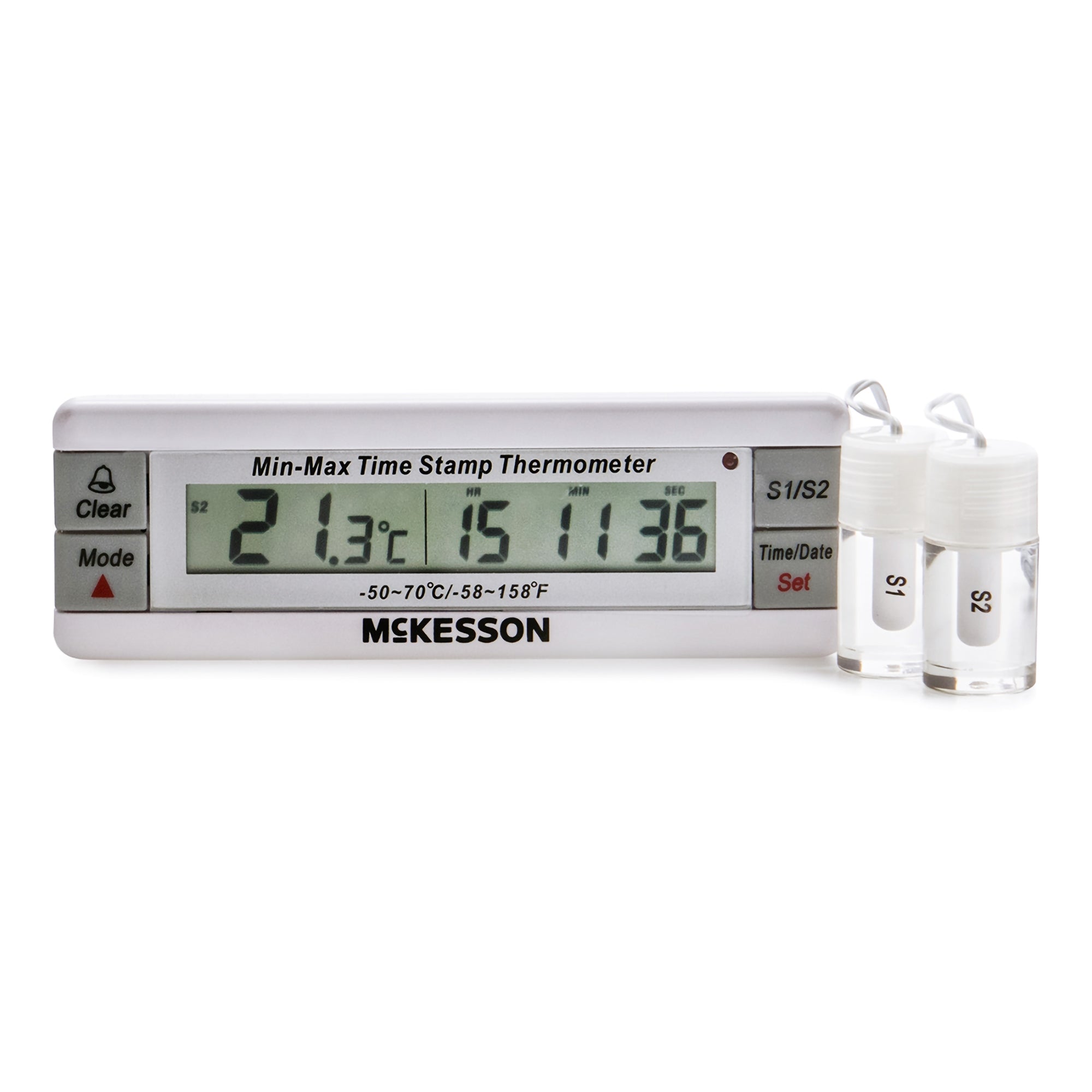Digital Refrigerator / Freezer Thermometer with Alarm McKesson Fahrenheit / Celsius -58Degree to +158DegreeF (-50Degree to +70DegreeC) Desk / Wall / Door Mount Battery Operated, Packaging Type- Each