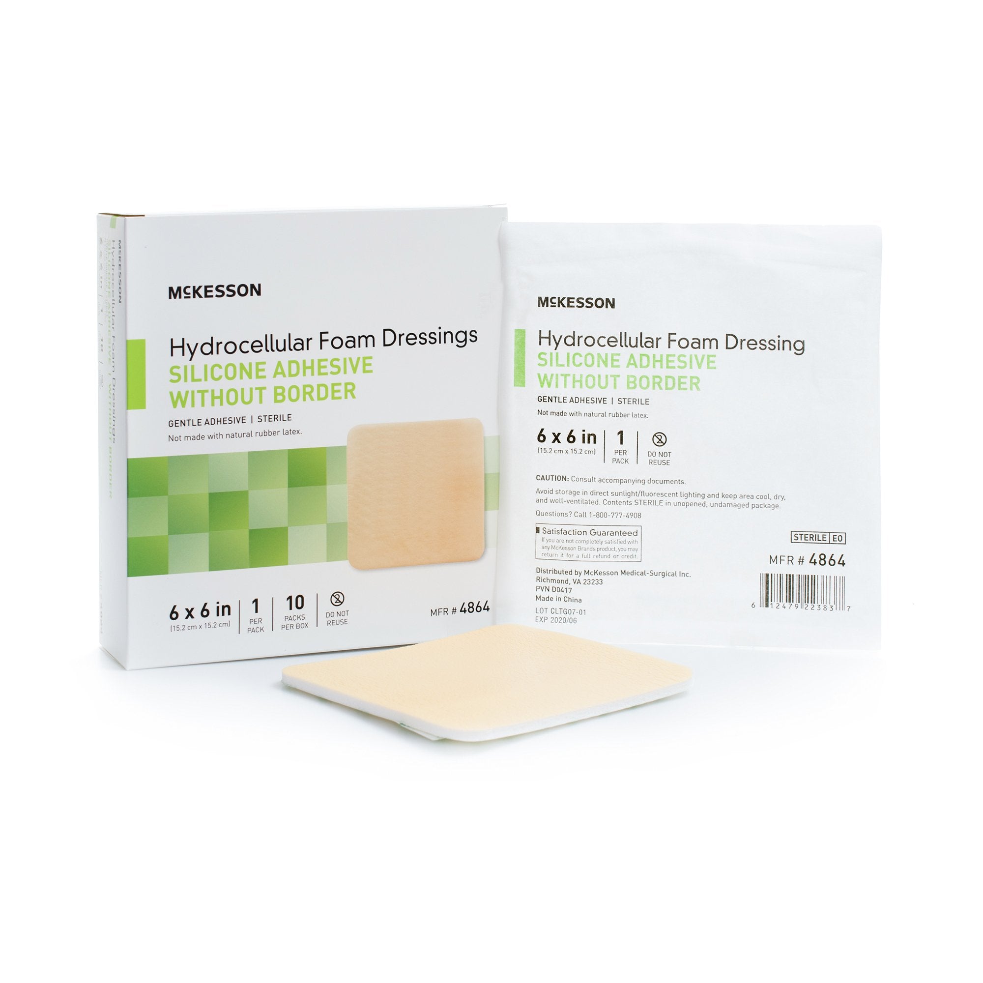 Foam Dressing McKesson 6 X 6 Inch Without Border Film Backing Silicone Gel Adhesive Square Sterile,Packaging Type- Box